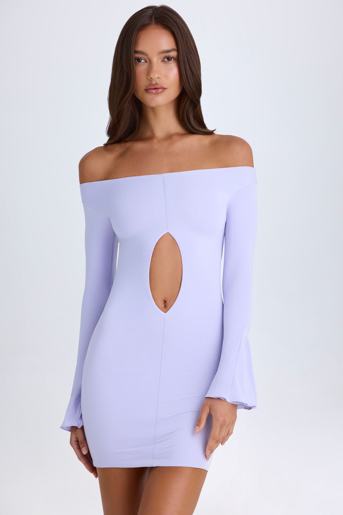 Belavie Madeline Off-Shoulder Cut-Out Mini Dress in Soft Lilac