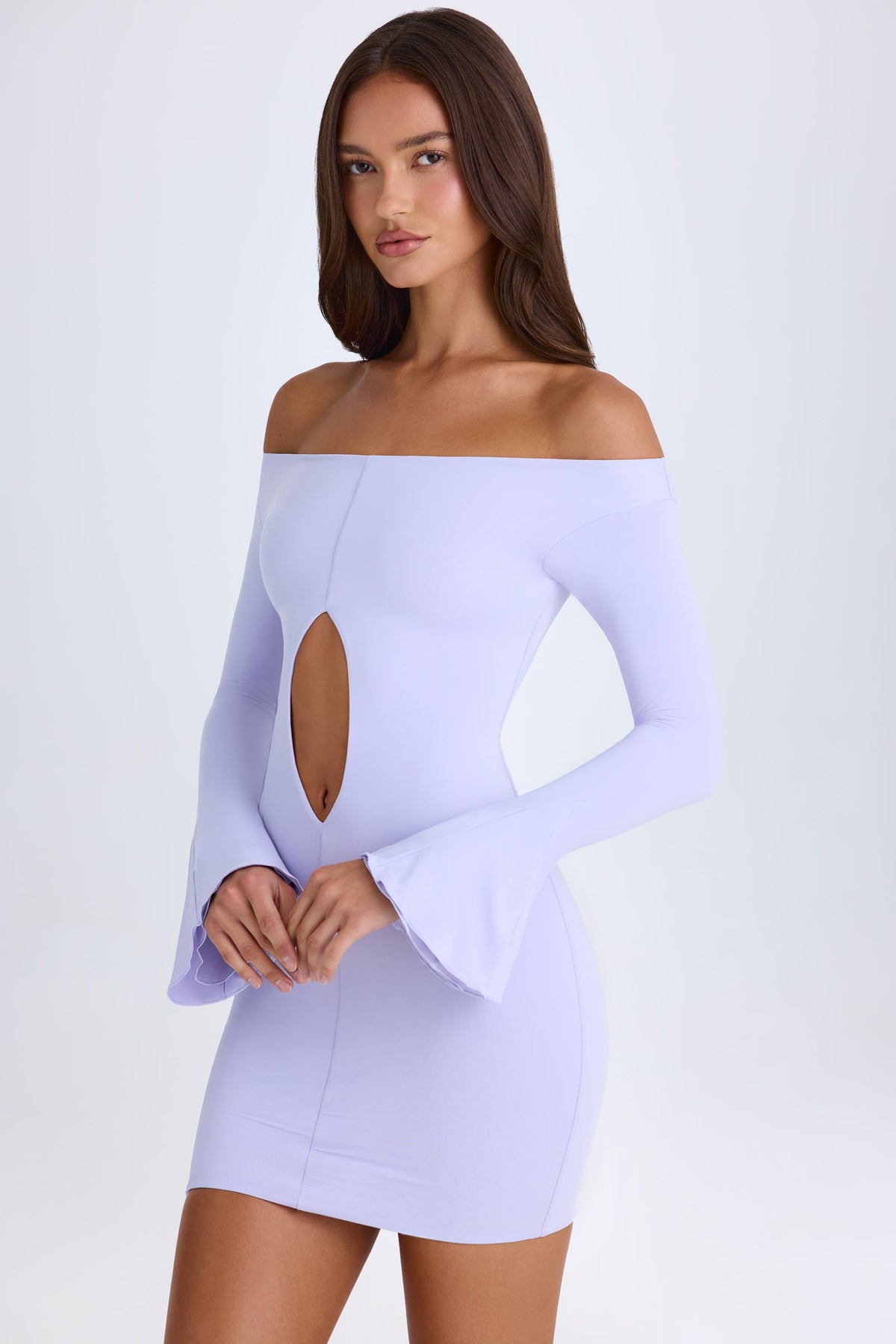 Belavie Madeline Off-Shoulder Cut-Out Mini Dress in Soft Lilac