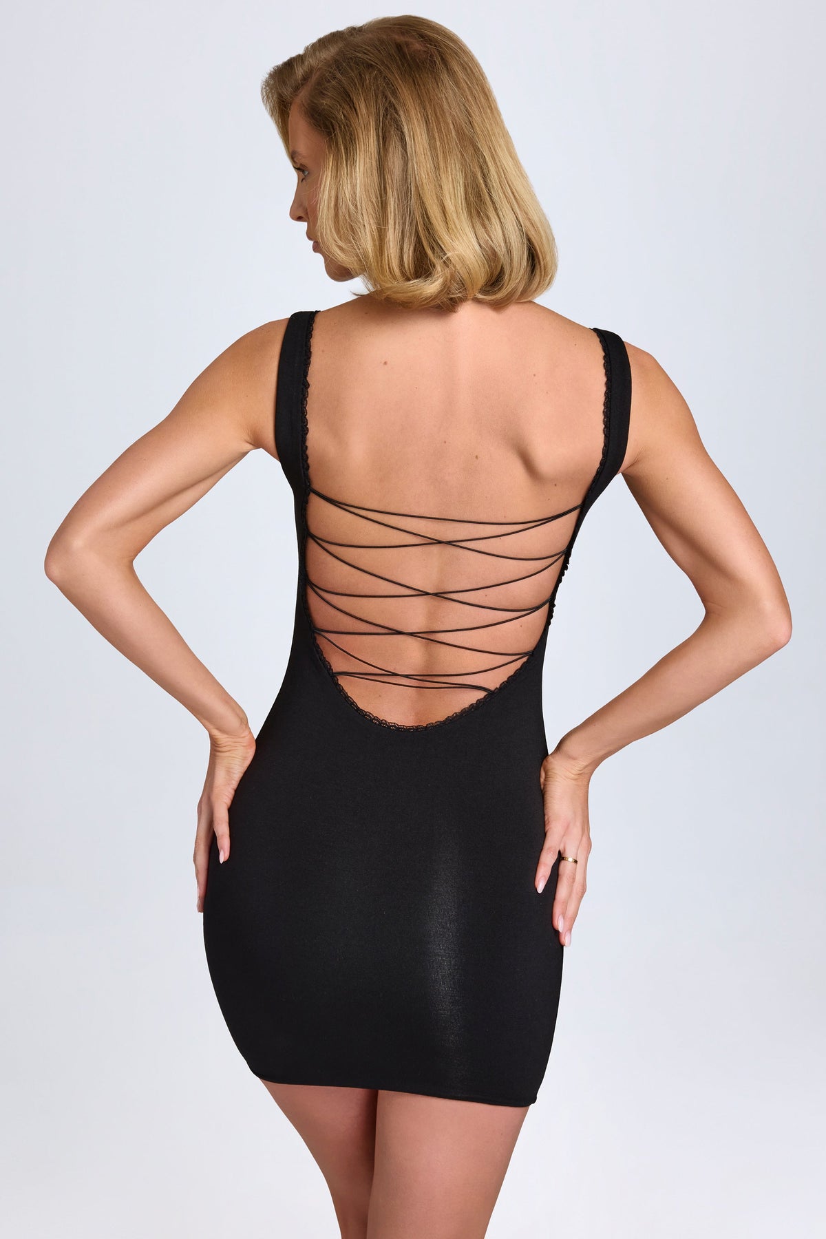 Belavie Aoifa Modal Lace-Trim Bodycon Mini Dress in Black