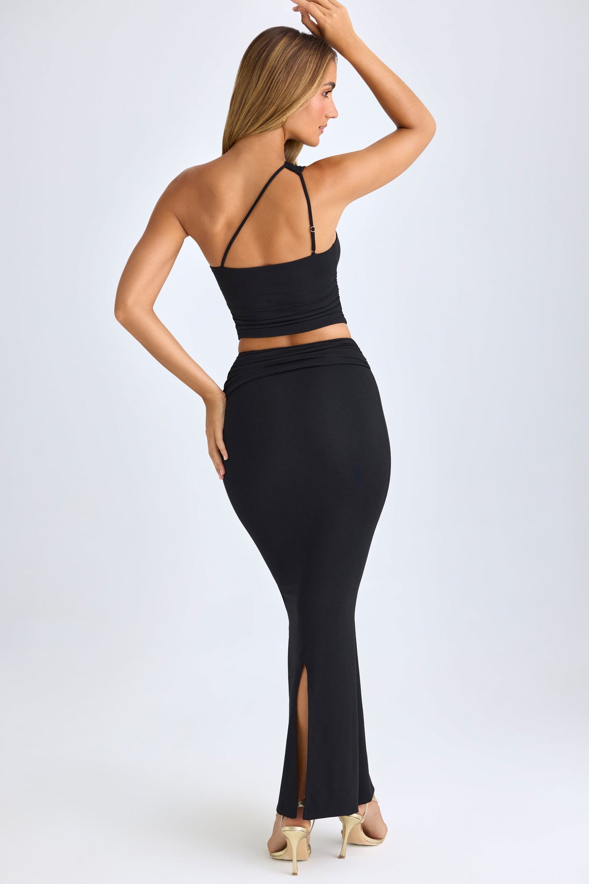 Belavie Lene Modal Twist-Front Maxi Skirt in Black
