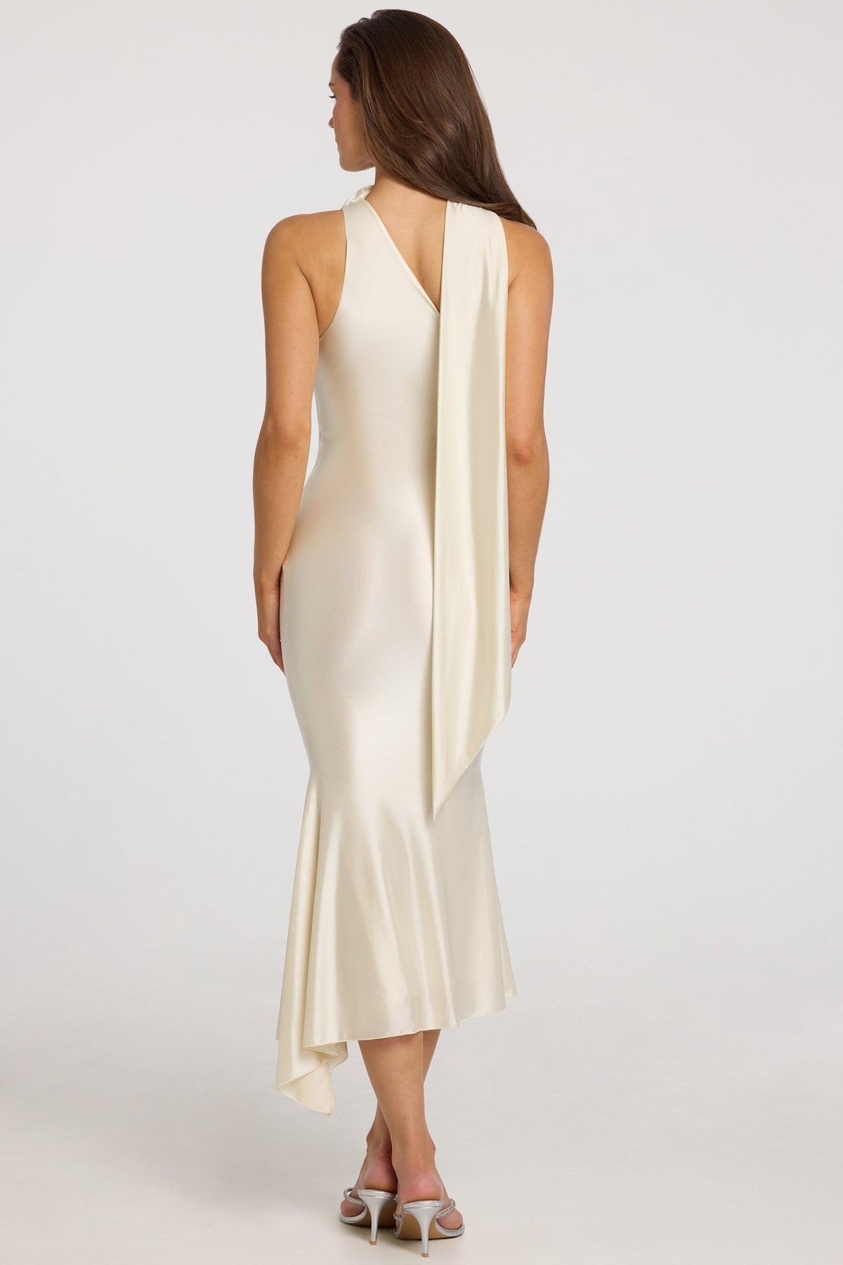 Belavie Shaye Asymmetric Scarf-Detail Midaxi Dress in Ivory