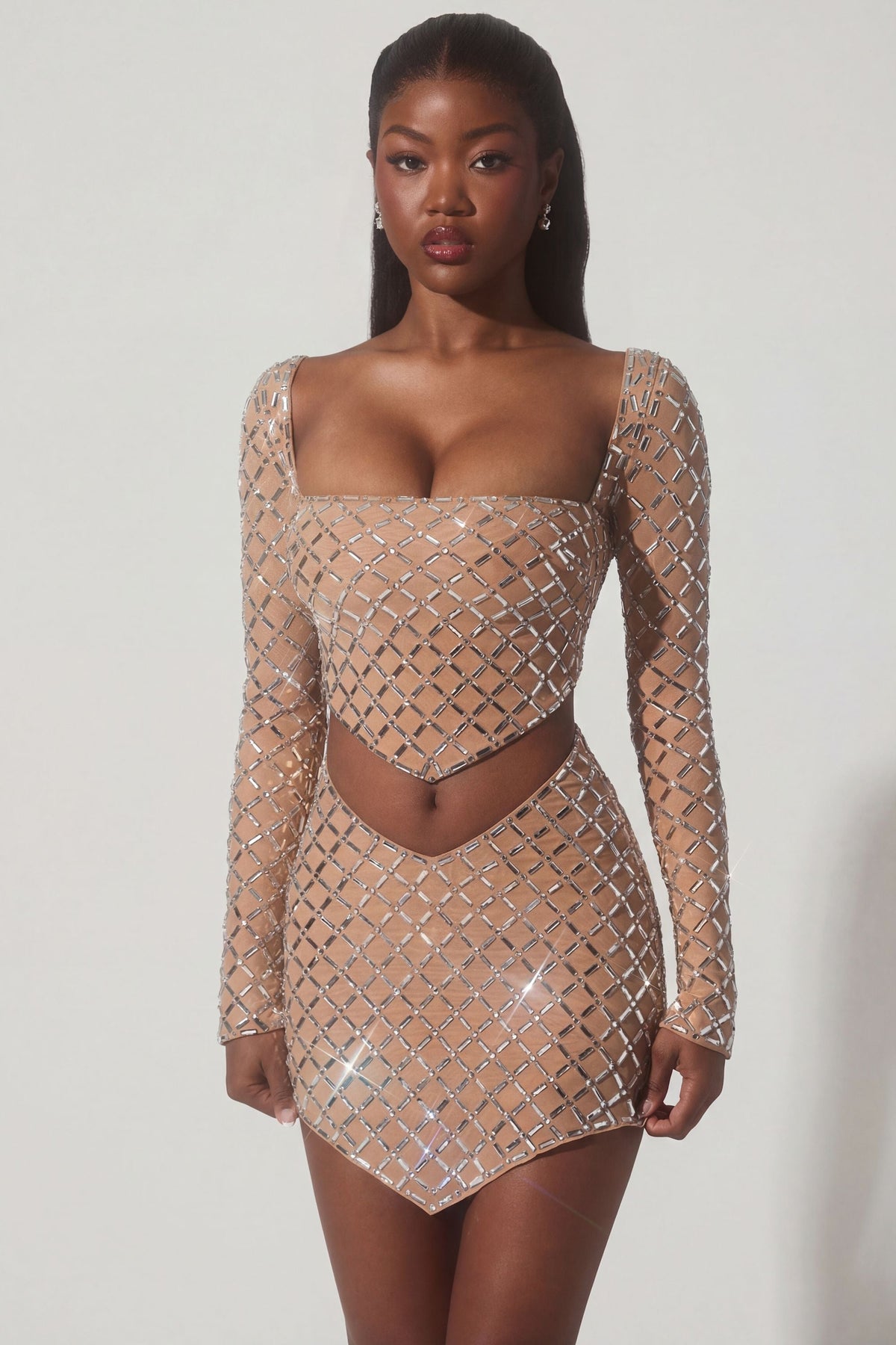 Belavie Thore Embellished Asymmetric Crop Top in Honey