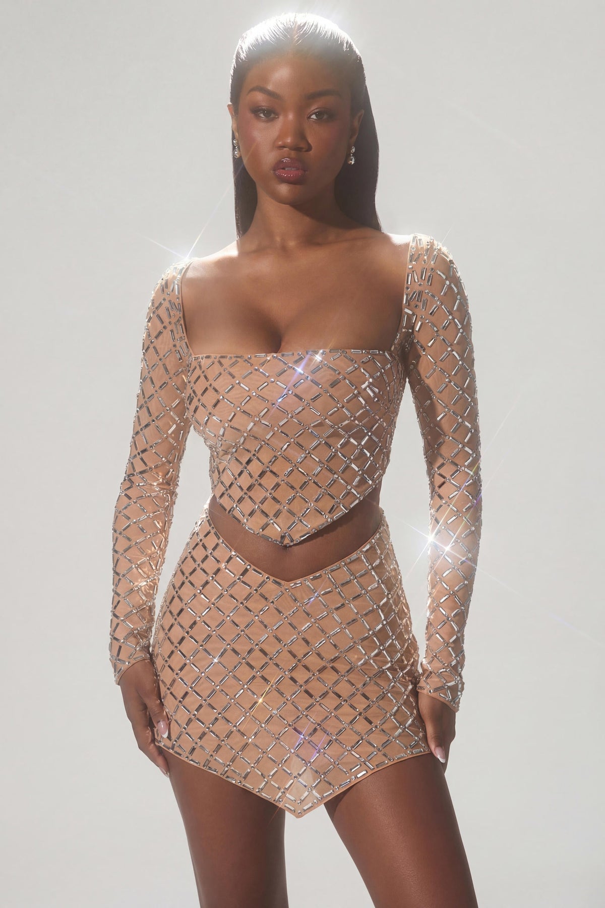 Belavie Thore Embellished Asymmetric Crop Top in Honey
