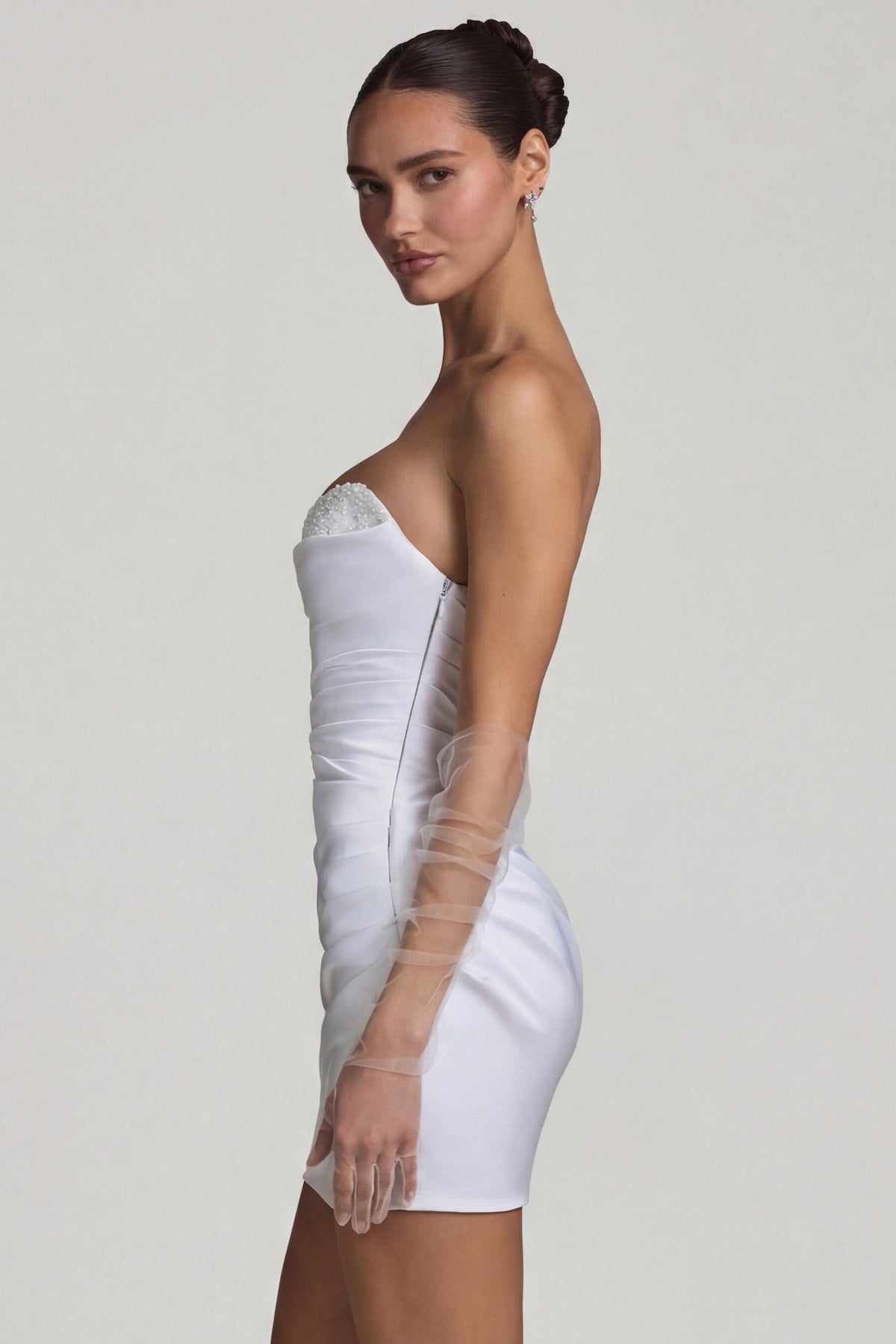 Belavie Tirze Ruched Corset Mini Dress in White