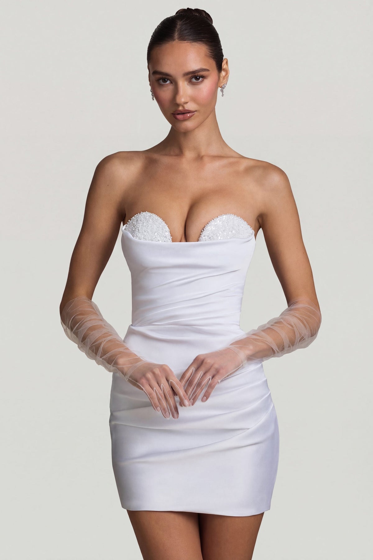 Belavie Tirze Ruched Corset Mini Dress in White