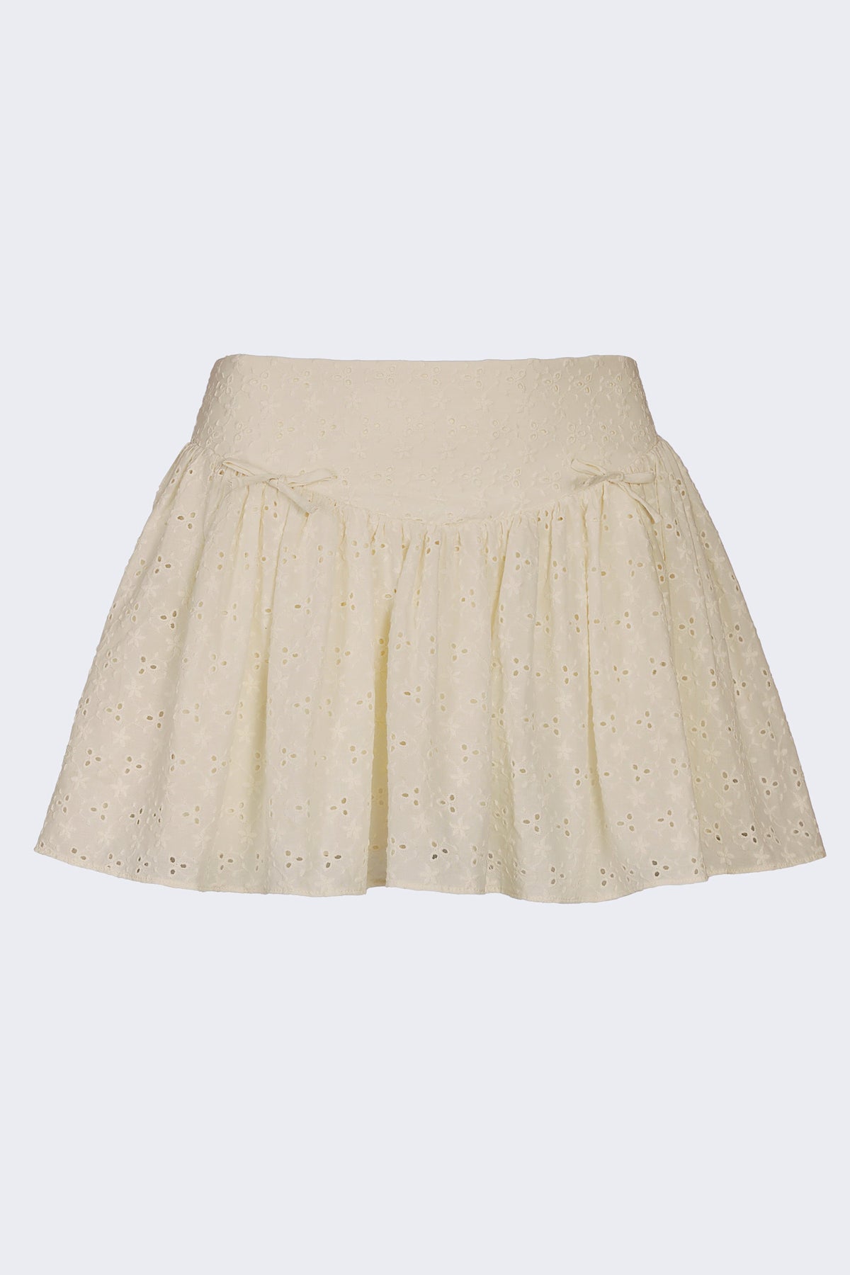 Belavie Thie Bow-Detail Broderie Anglaise Mini Skirt in Ivory