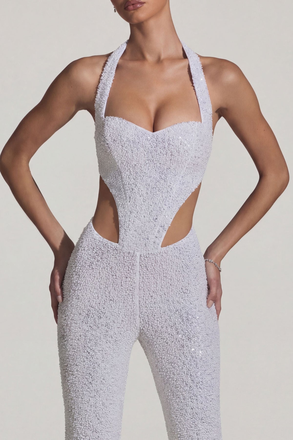 Belavie Coralene Embellished Cut-Out Jumpsuit in White