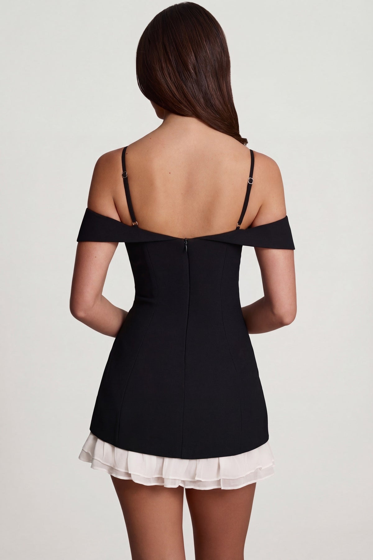 Belavie Maelia Off-Shoulder Ruffle A-Line Mini Dress in Black