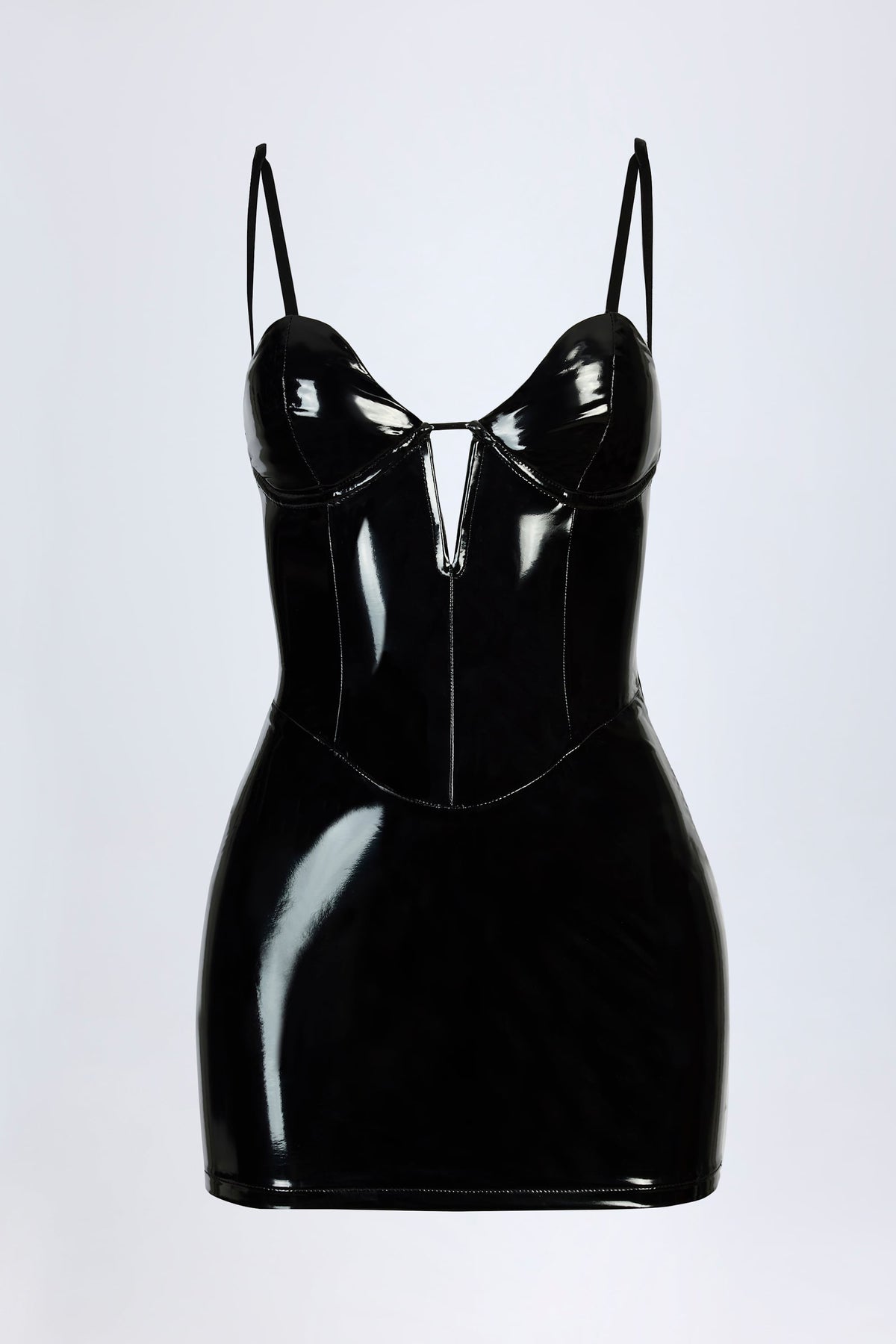 Belavie Coratine Vinyl Corset Mini Dress in Black