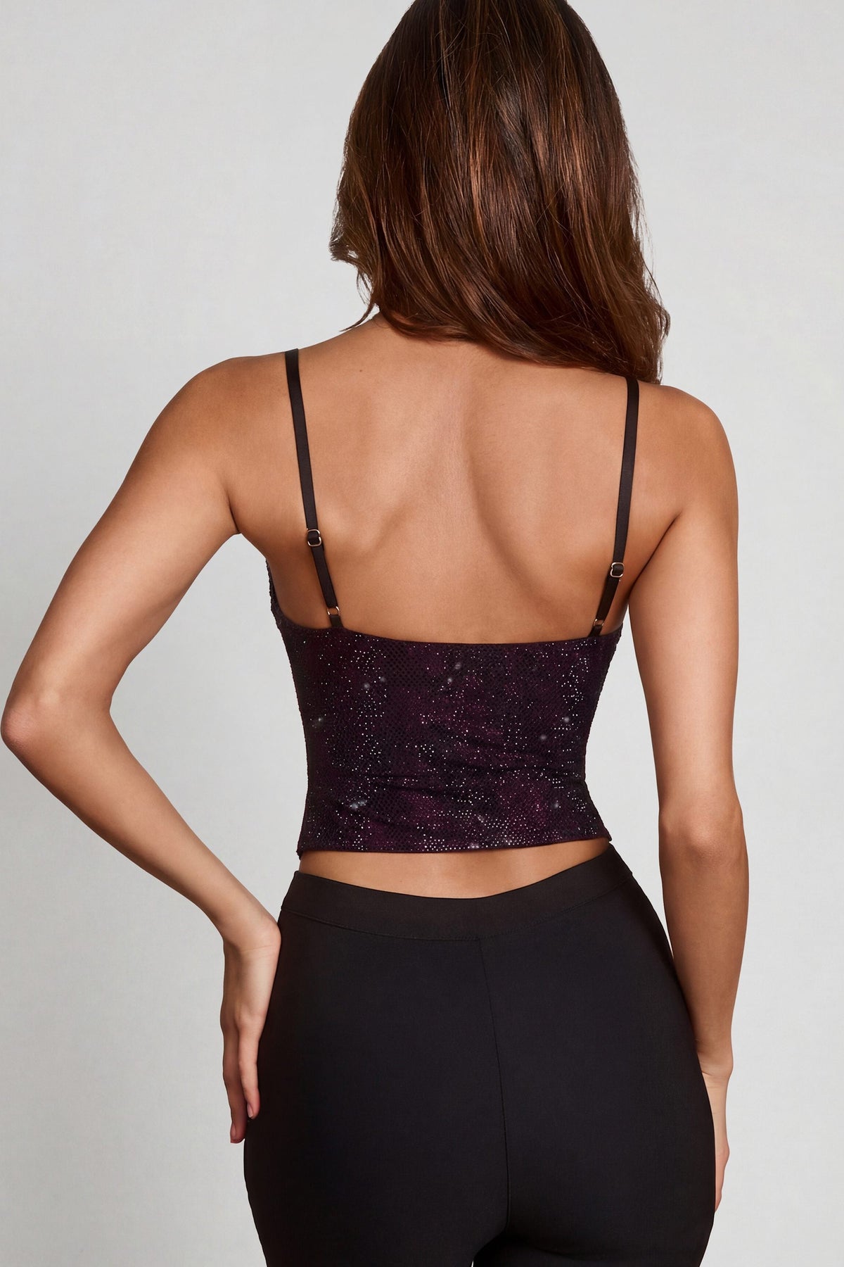 Belavie Armelie Embellished Peekaboo Cowl-Neck Top in Purple Snake