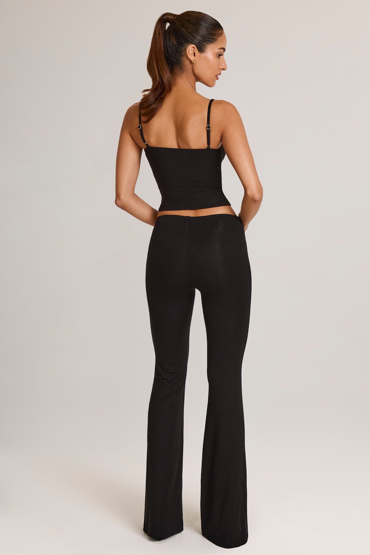 Belavie Patsi Modal Mid-Rise Flared Trousers in Black