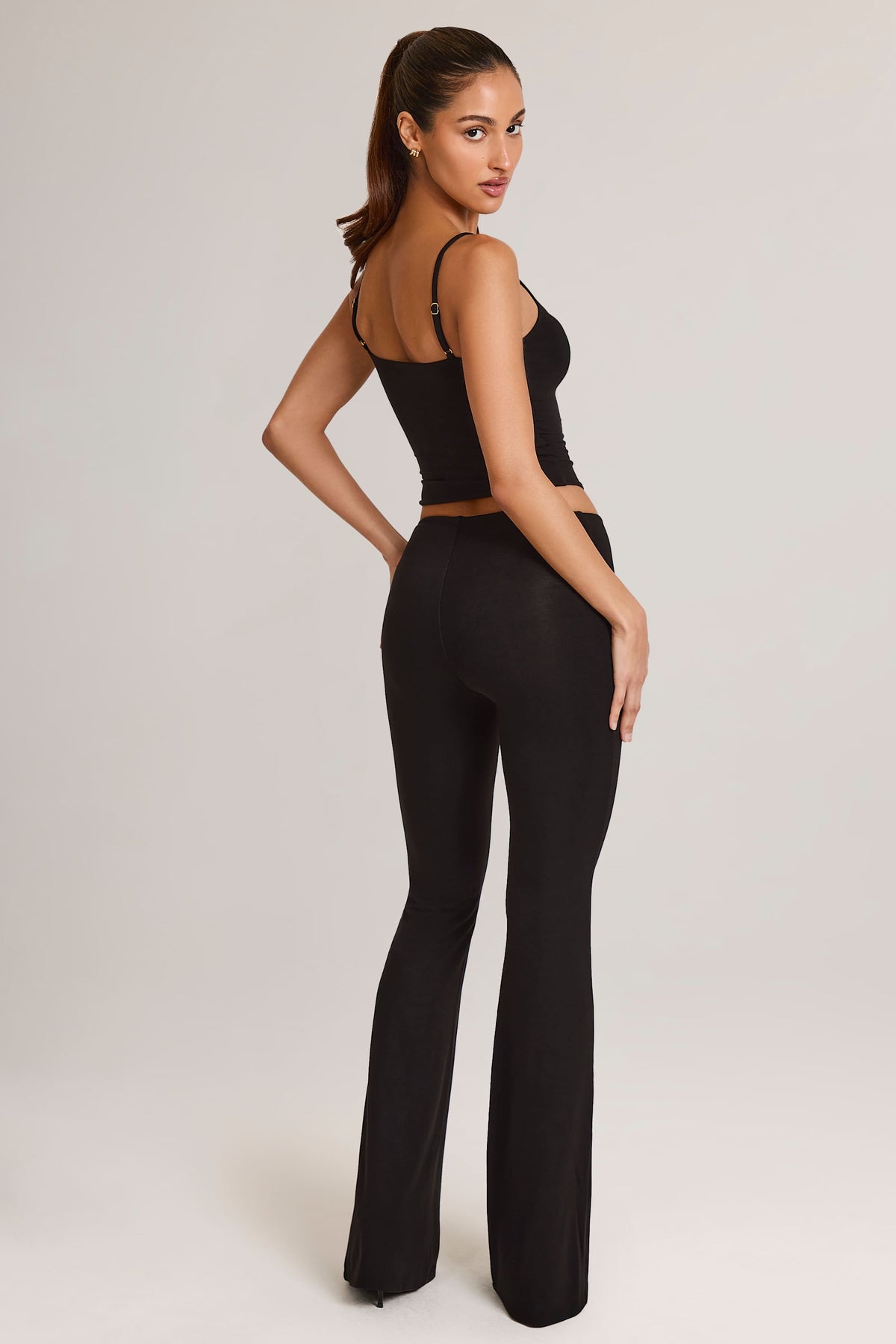 Belavie Patsi Modal Mid-Rise Flared Trousers in Black