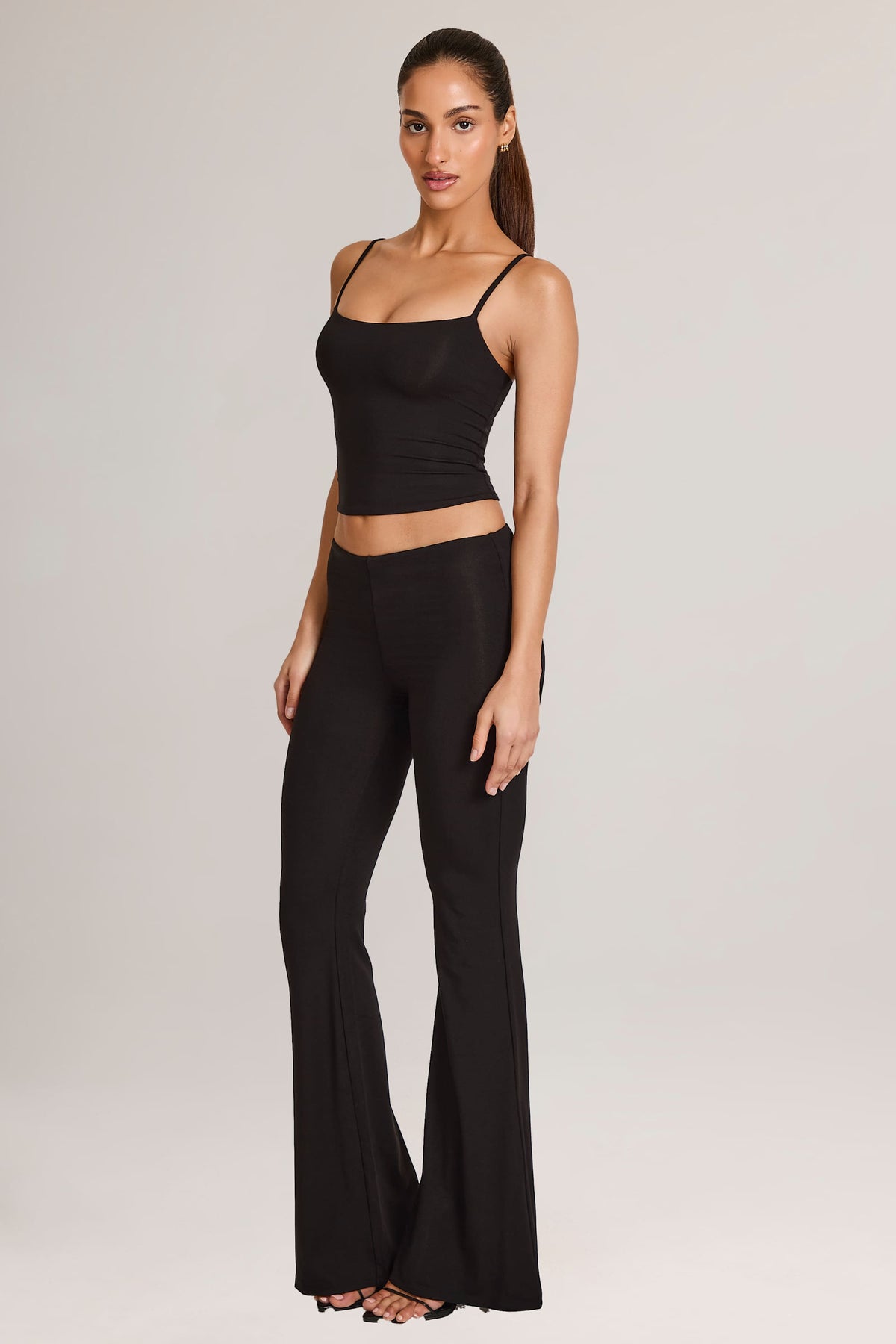 Belavie Patsi Modal Mid-Rise Flared Trousers in Black