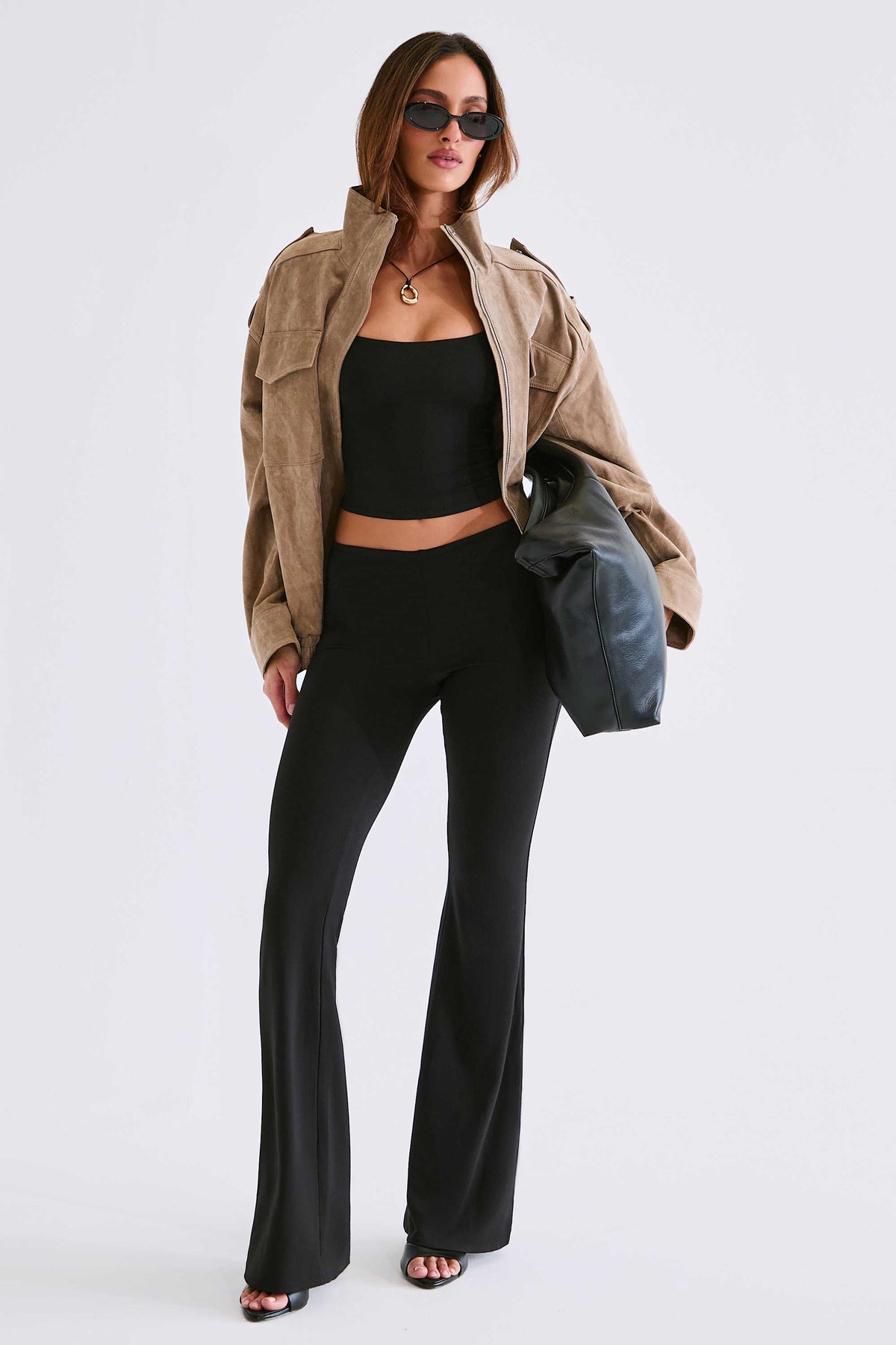 Belavie Patsi Modal Mid-Rise Flared Trousers in Black