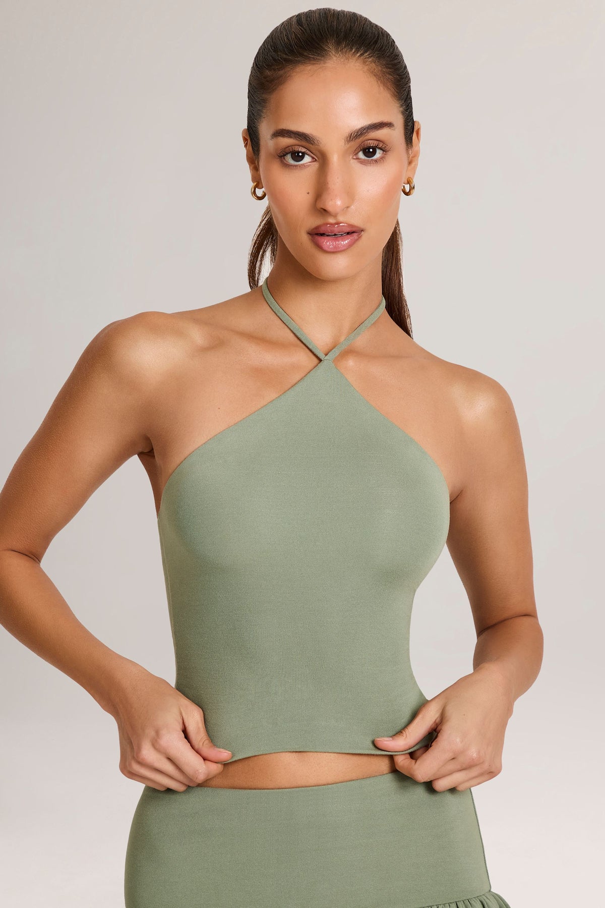 Belavie Aviore Modal Halterneck Top in Sage Green