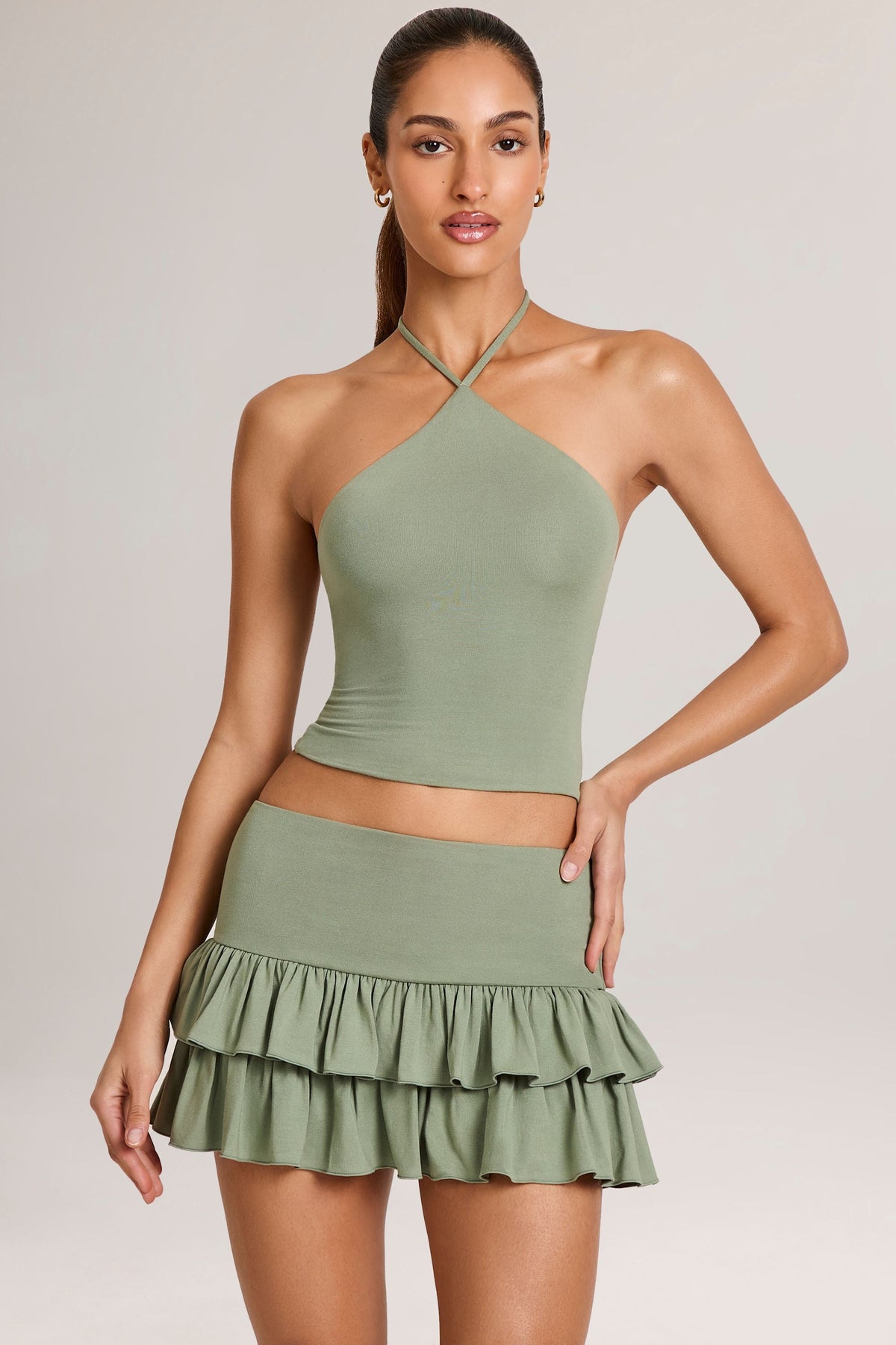 Belavie Aviore Modal Halterneck Top in Sage Green