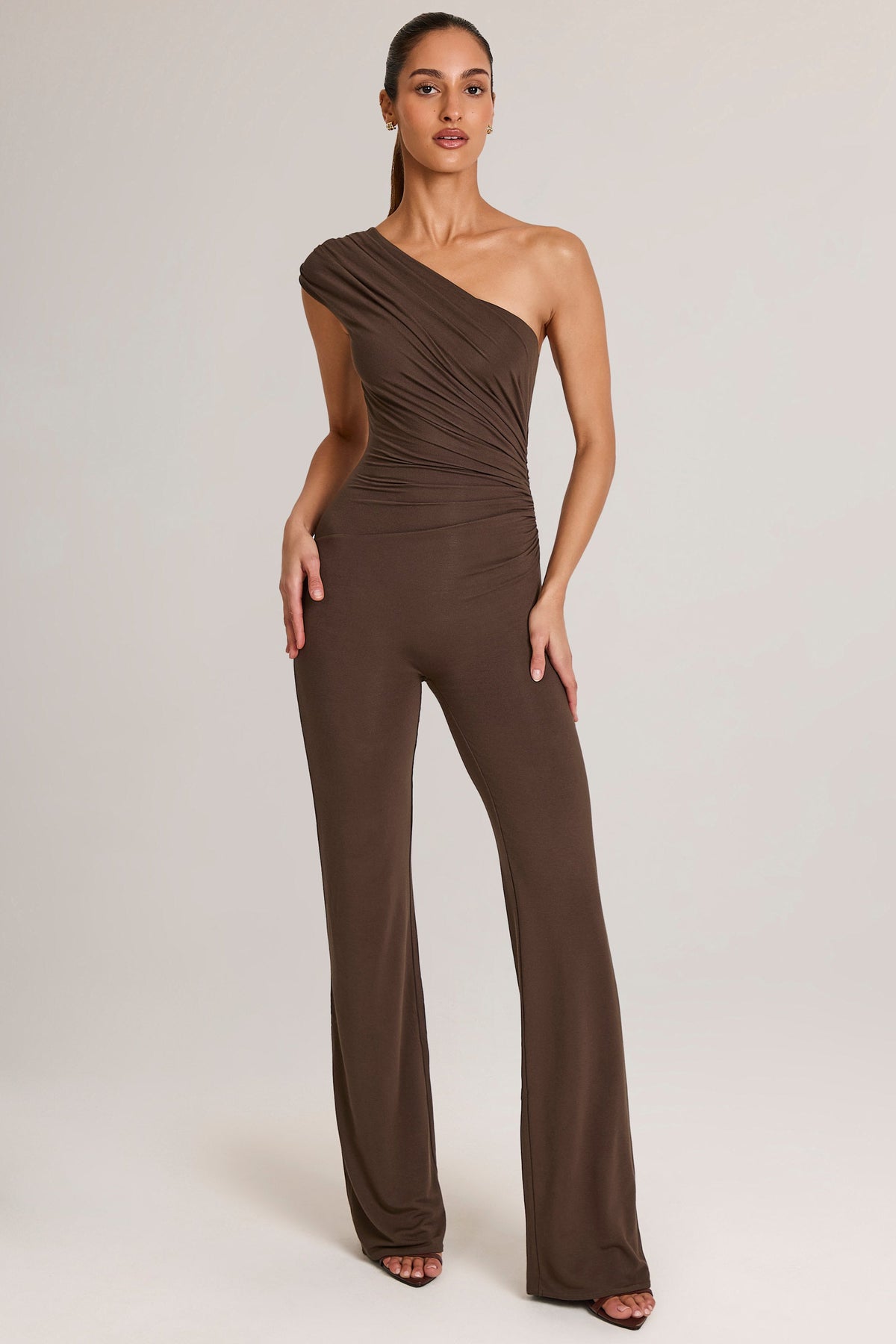 Belavie Alouetta Modal One-Shoulder Jumpsuit in Chocolate Brown
