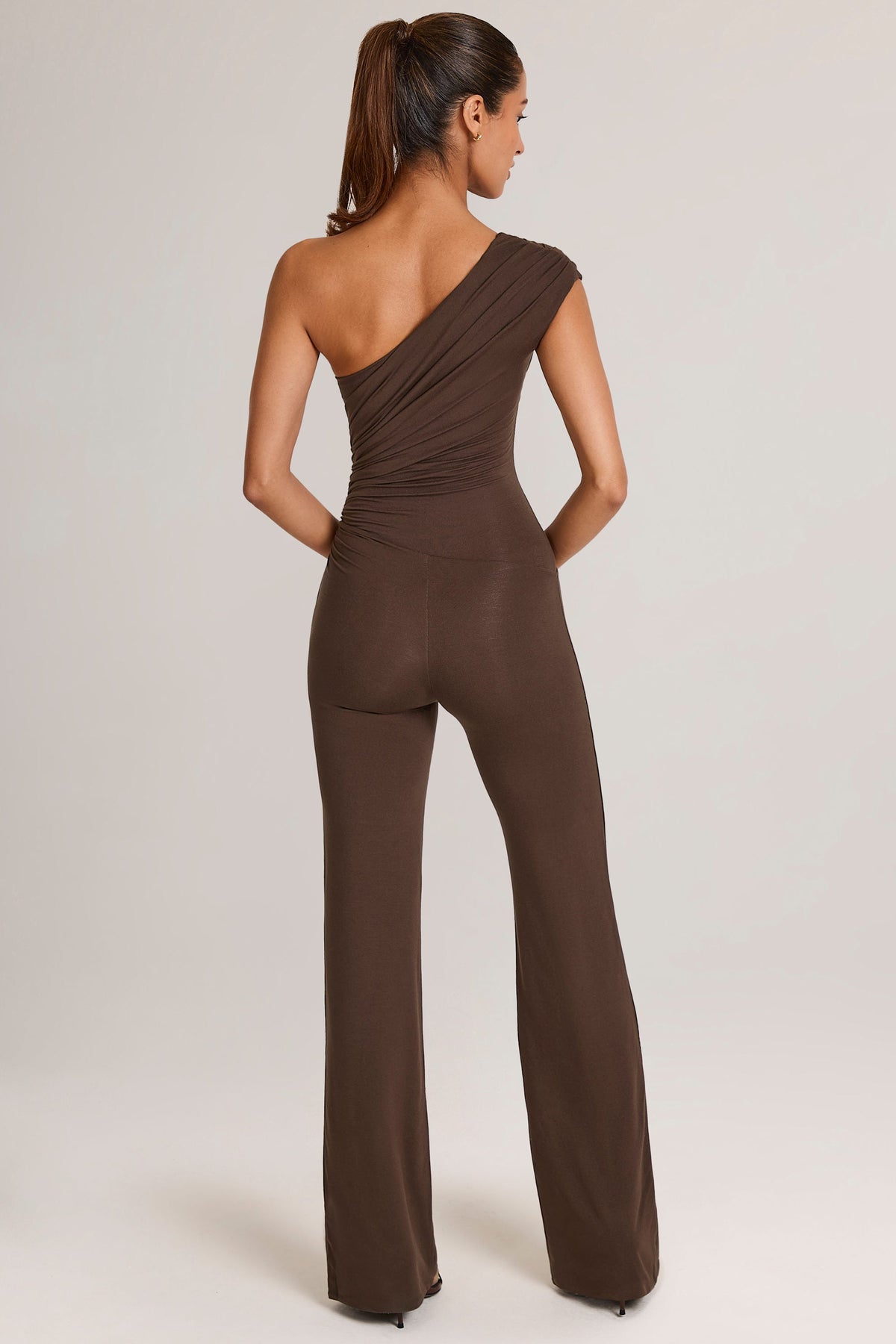 Belavie Alouetta Modal One-Shoulder Jumpsuit in Chocolate Brown