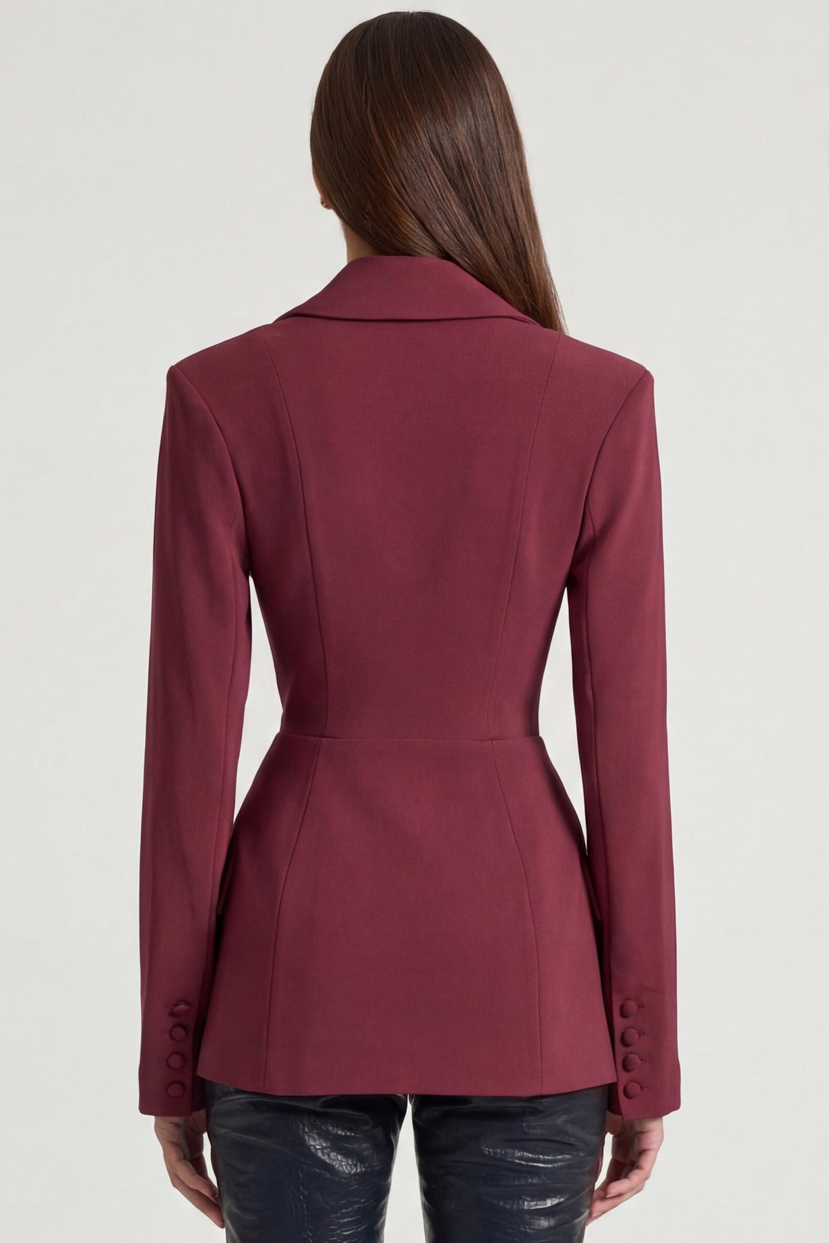 Belavie Marike Structured Double-Breasted Blazer in Burgundy