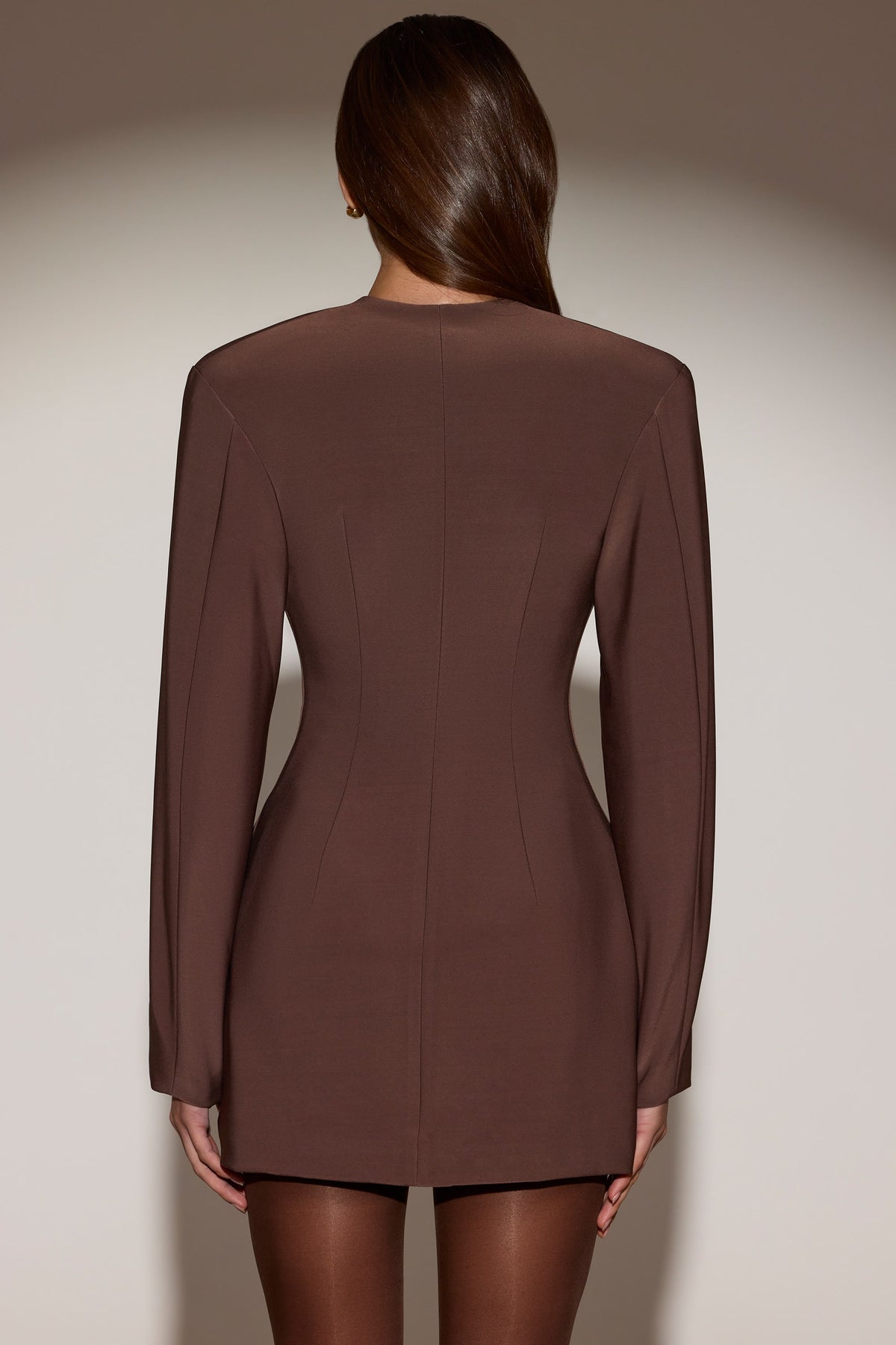 Belavie Azelia Single-Breasted Blazer Mini Dress in Chocolate Brown