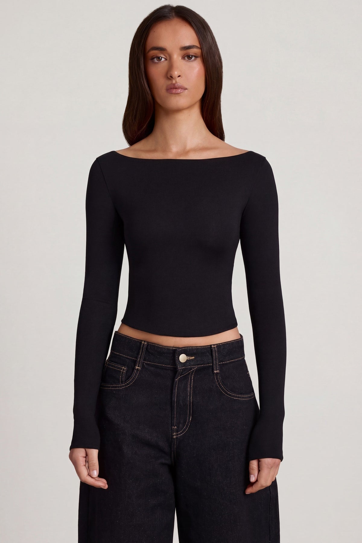 Belavie Charliana Modal Boat-Neck Long-Sleeve Top in Black