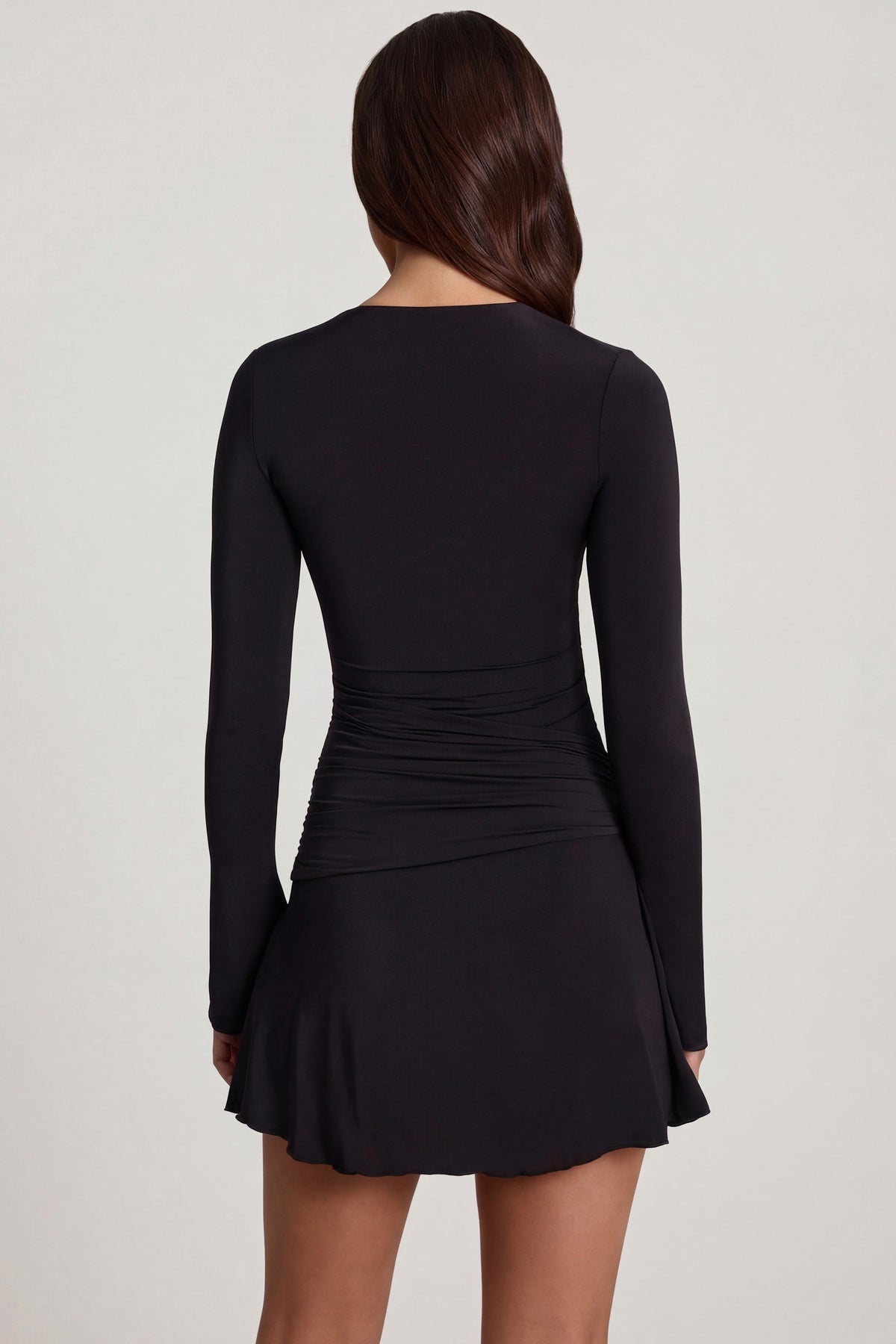Belavie Cariella Soft Jersey Scoop-Neck Flared Mini Dress in Black