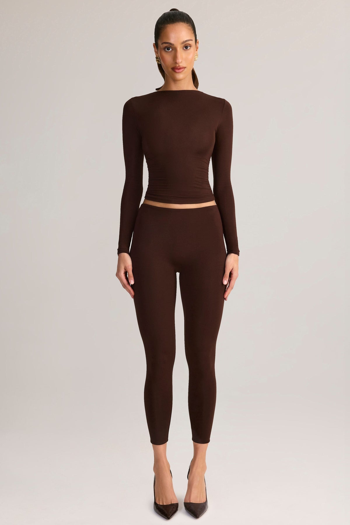Belavie Roox Modal Mid-Rise Cropped Leggings in Chocolate Brown