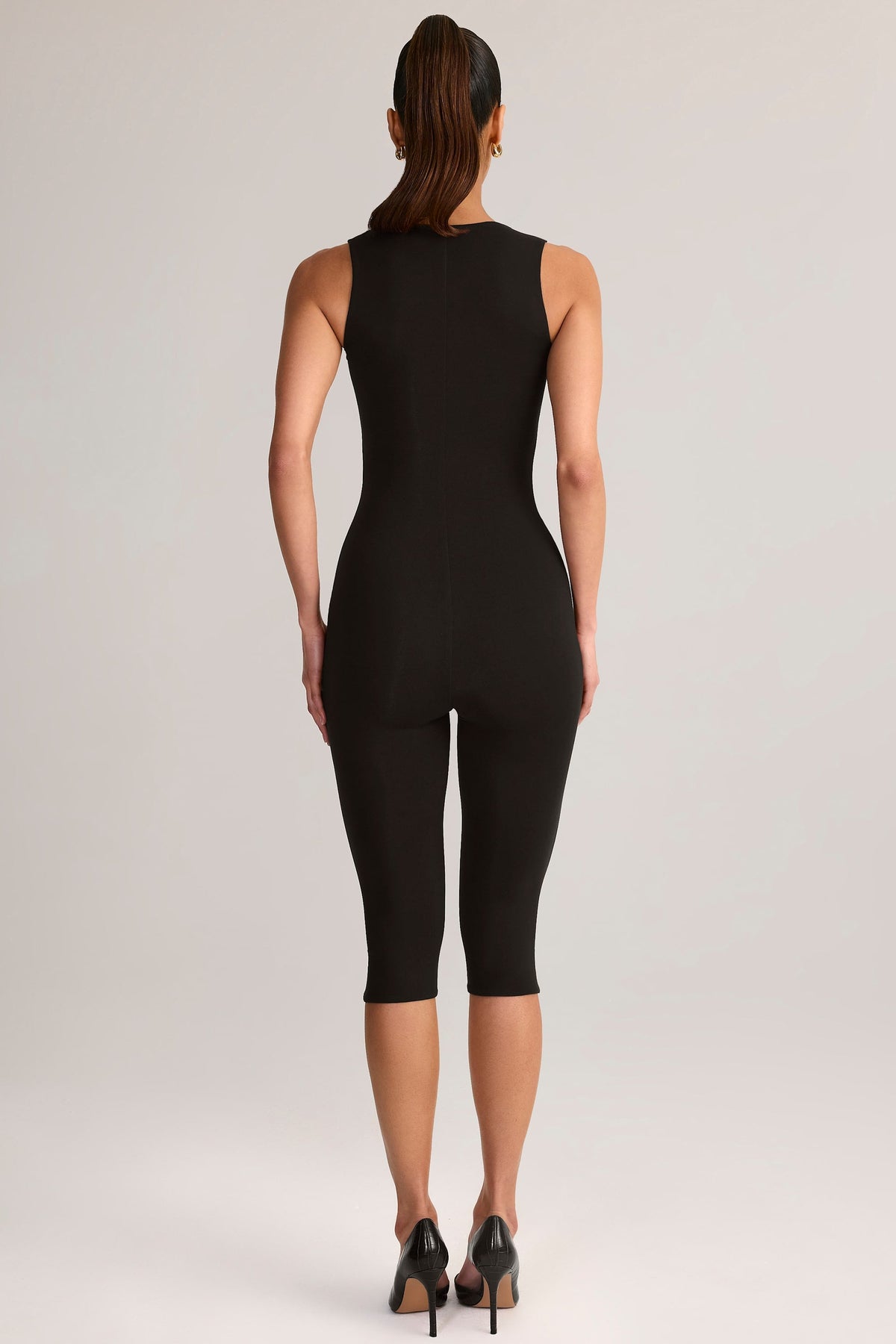 Belavie Lume Modal Square-Neck Bodycon Capri Jumpsuit in Black
