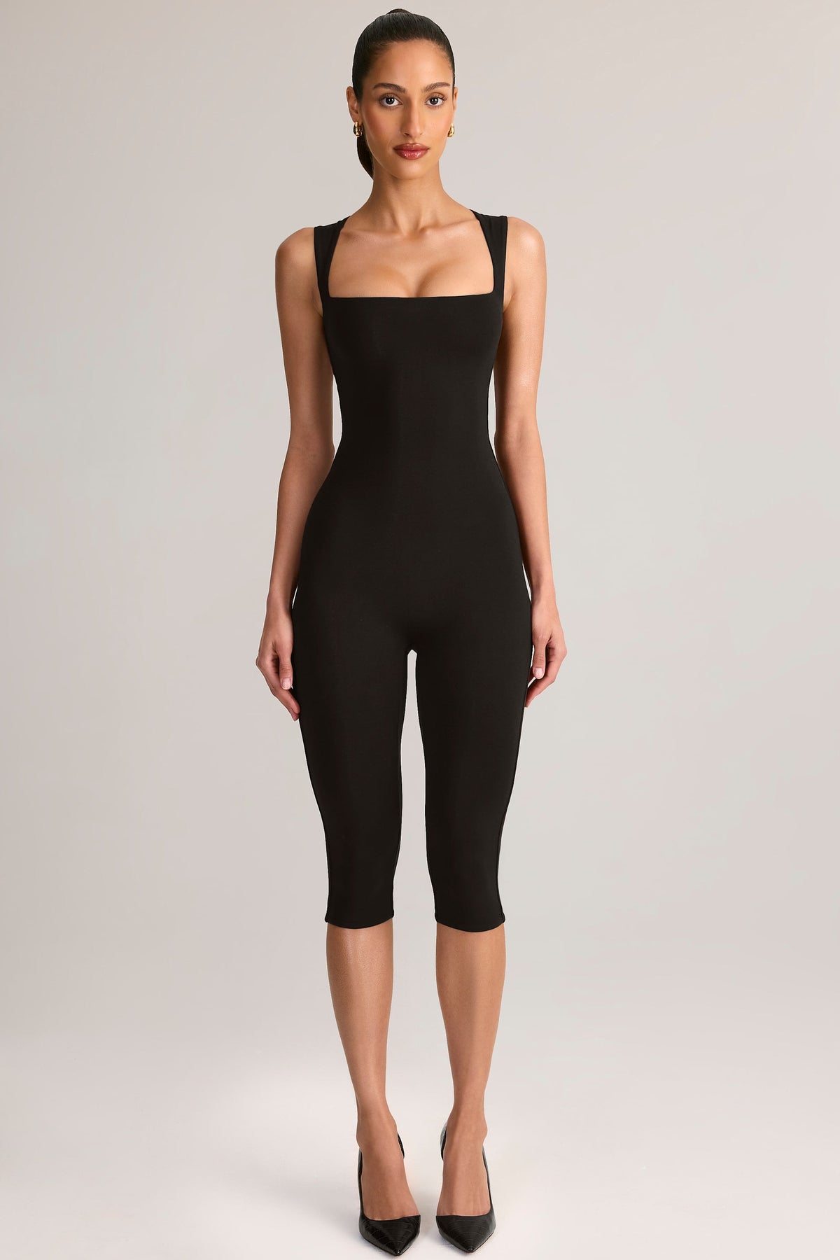 Belavie Lume Modal Square-Neck Bodycon Capri Jumpsuit in Black