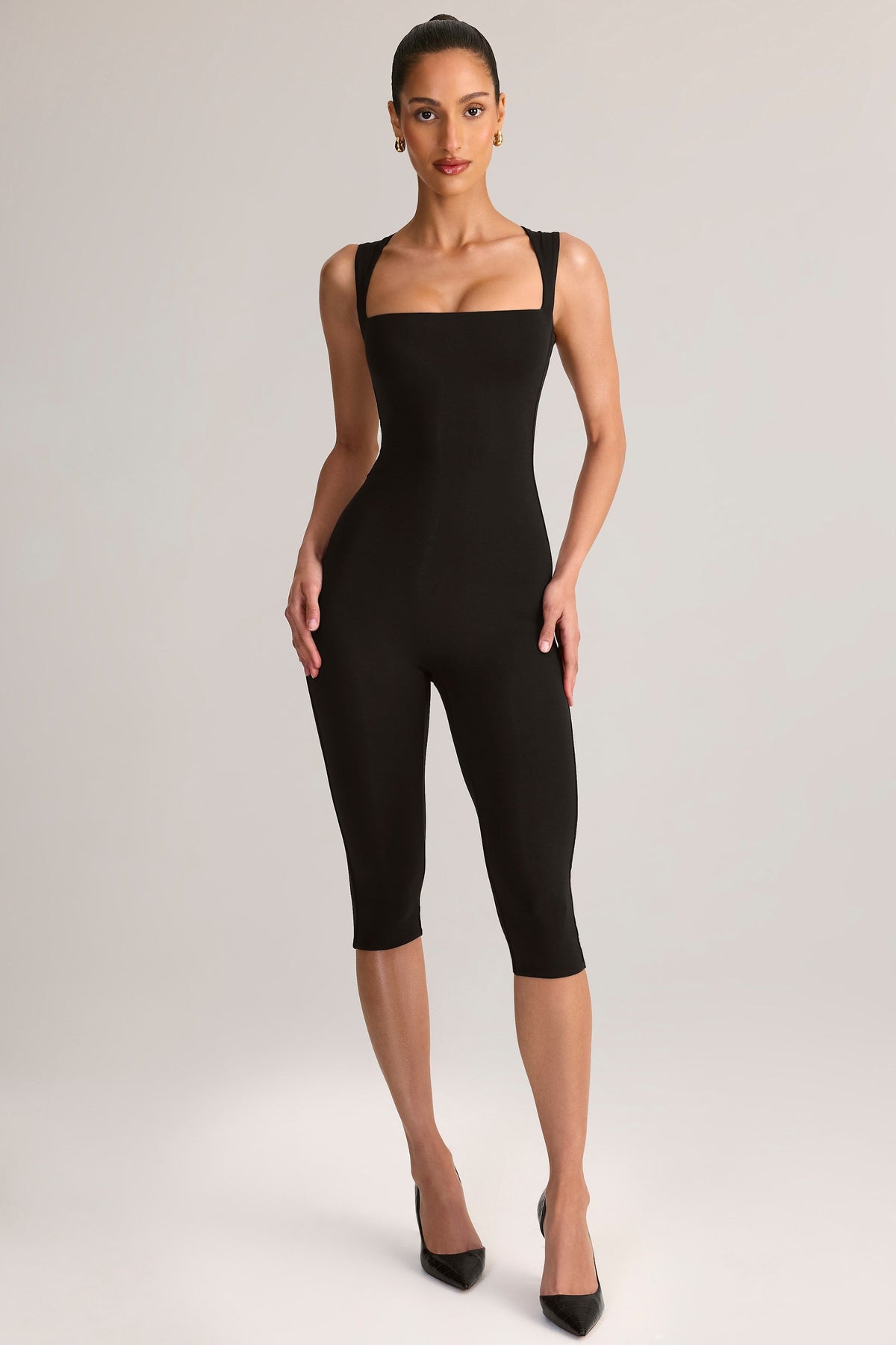 Belavie Lume Modal Square-Neck Bodycon Capri Jumpsuit in Black