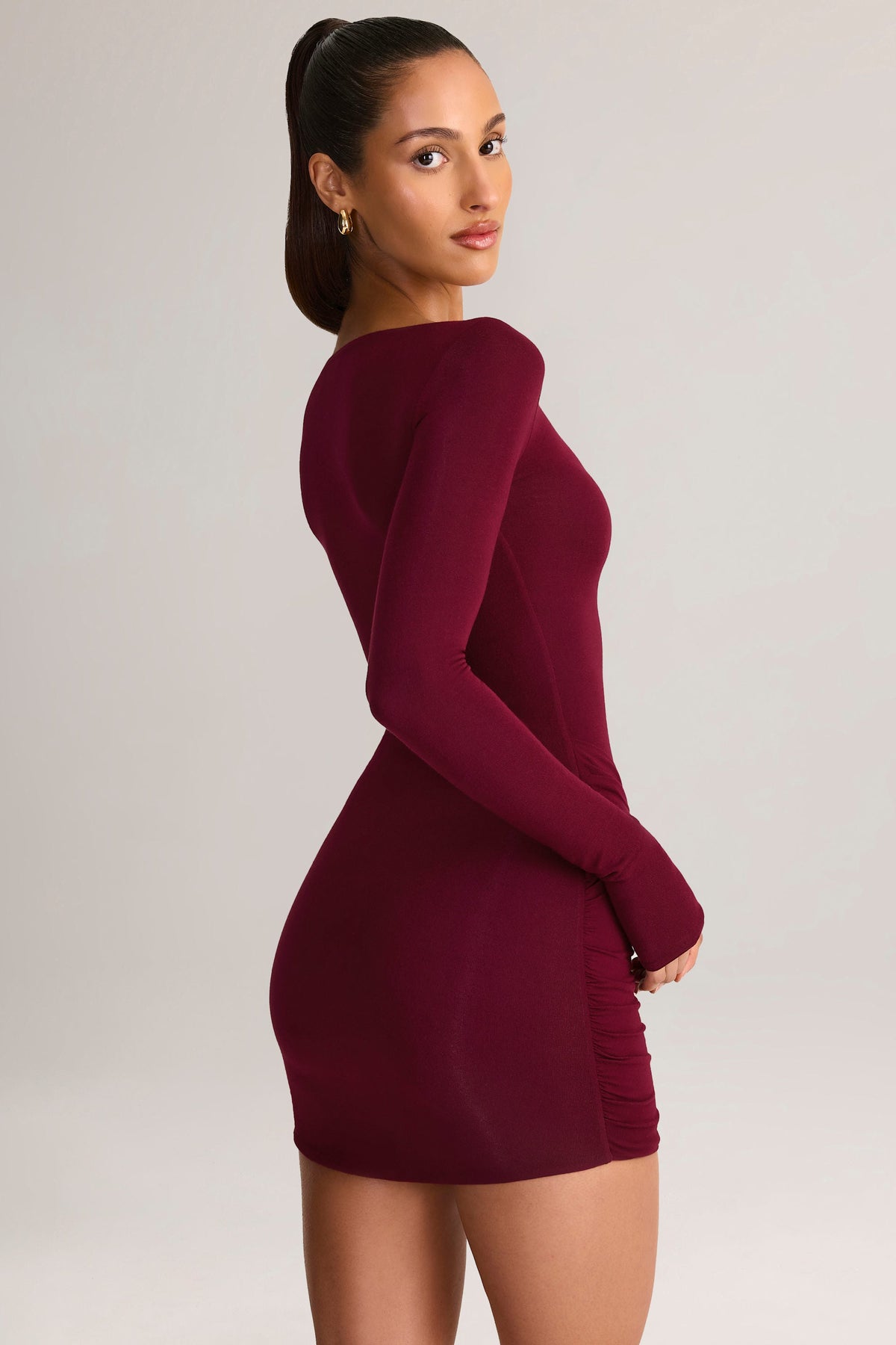 Belavie Eske Modal Long-Sleeve Mini Dress in Wine
