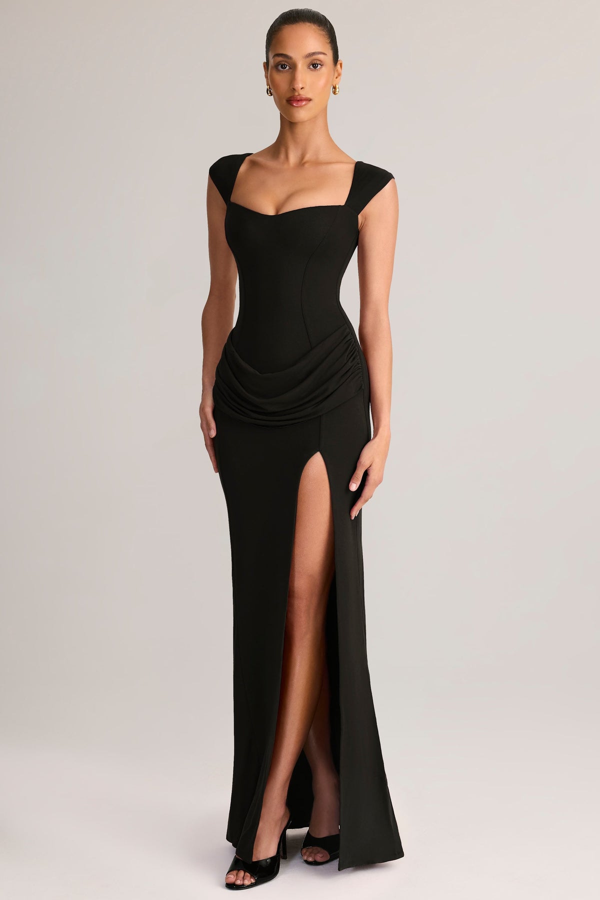 Belavie Elve Modal Sweetheart-Neck Cowl-Waist Maxi Dress in Black