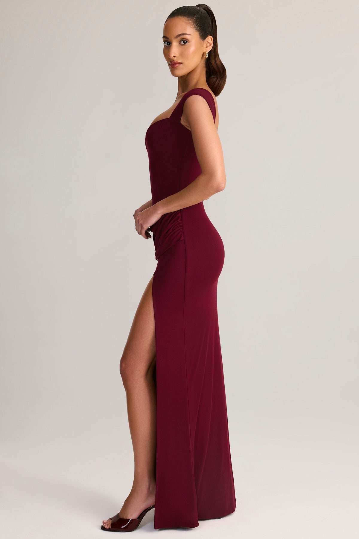 Belavie Elve Modal Sweetheart-Neck Cowl-Waist Maxi Dress in Wine
