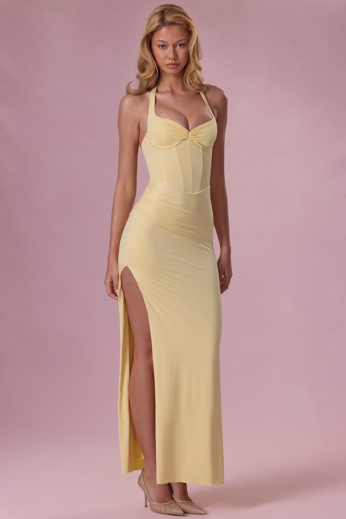 Belavie Olivetta Jersey Corset Bridesmaid Dress in Butter Yellow