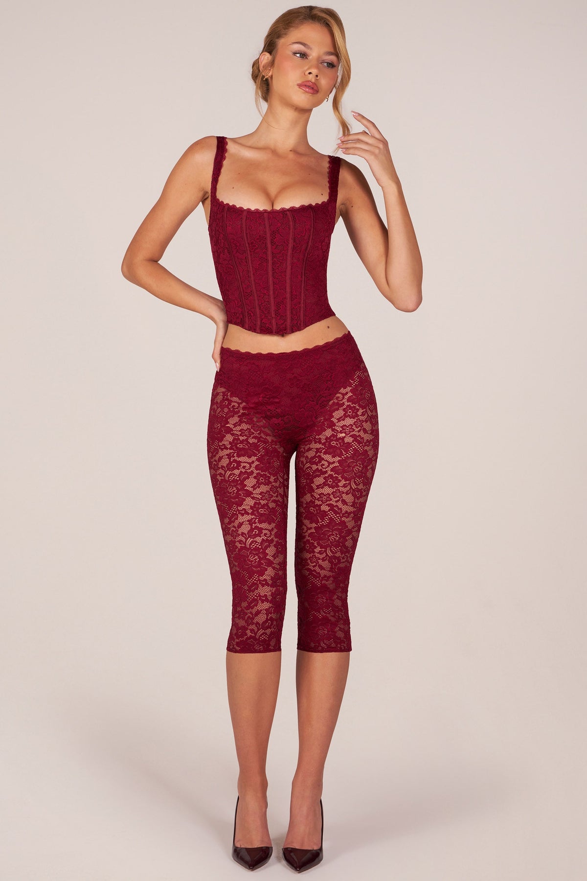 Belavie Annalise Laced Capri Trousers in Cherry Red