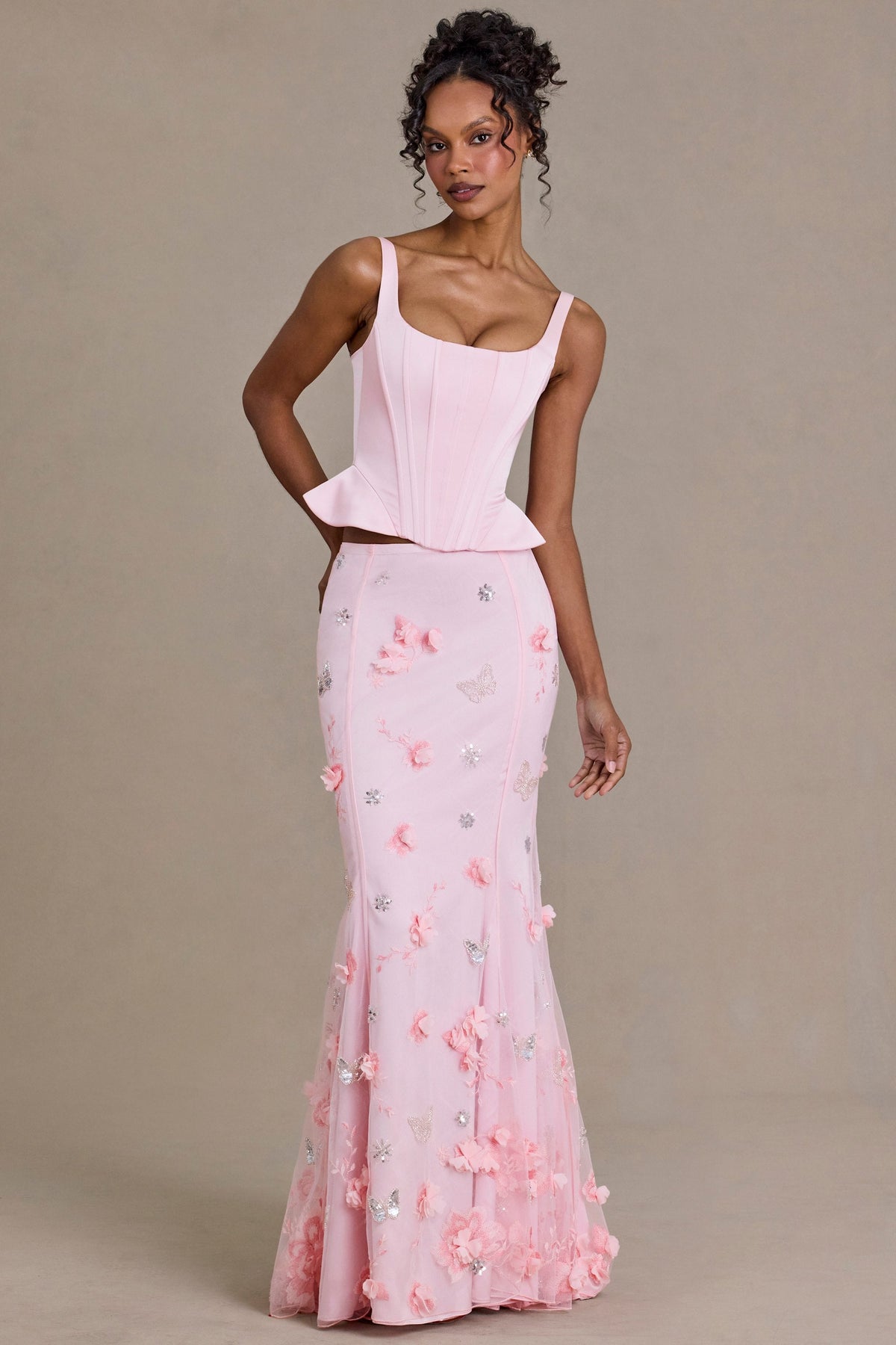 Belavie Embellished Tulle Skirt in Baby Pink