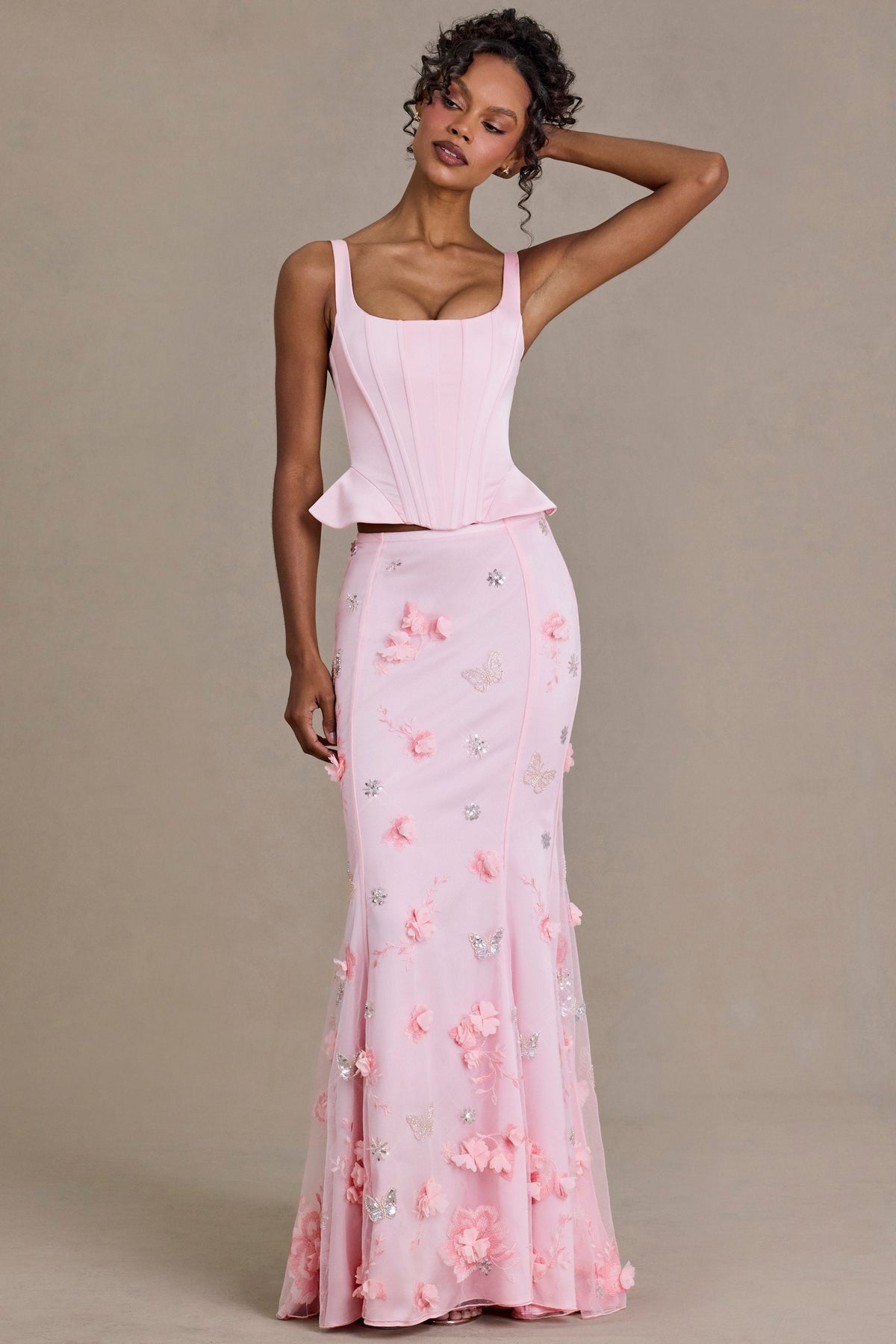 Belavie Embellished Tulle Skirt in Baby Pink