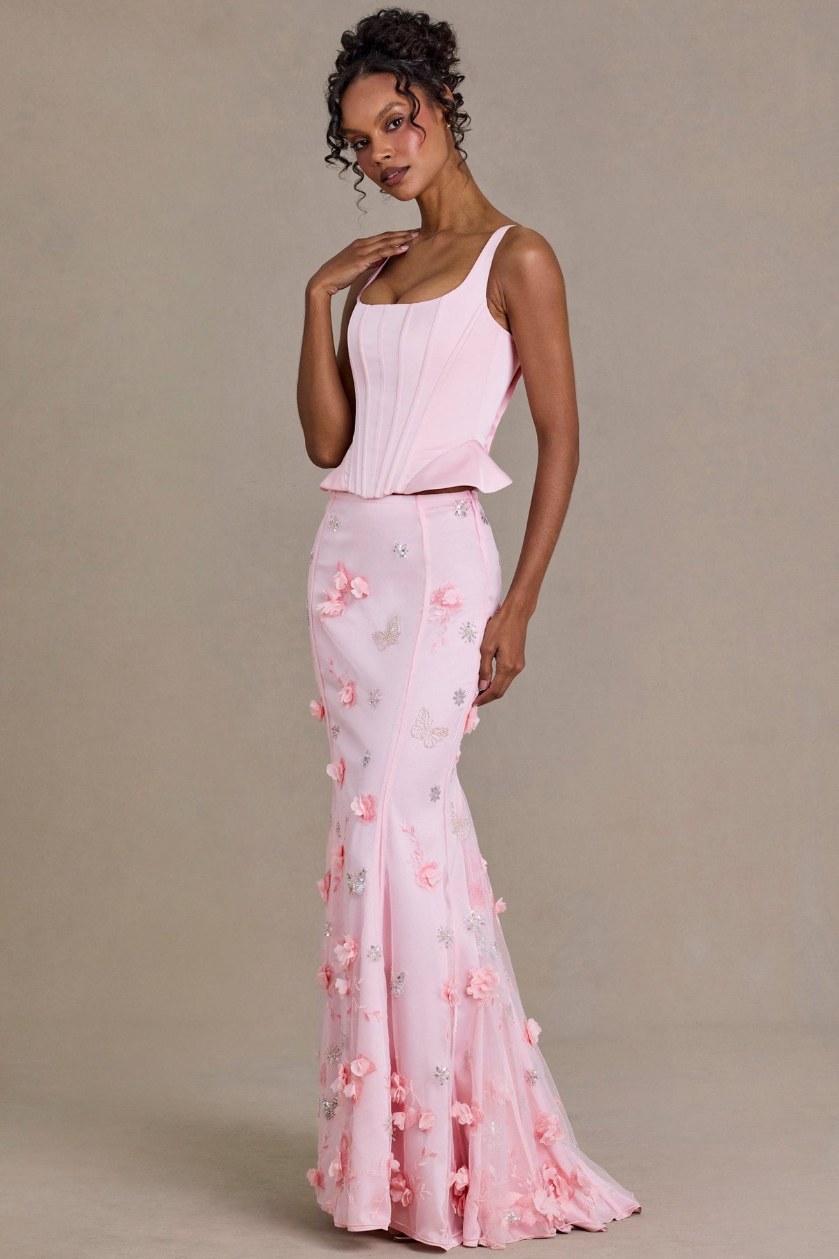 Belavie Embellished Tulle Skirt in Baby Pink