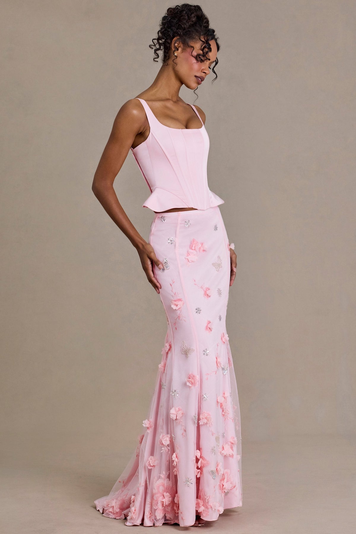 Belavie Embellished Tulle Skirt in Baby Pink