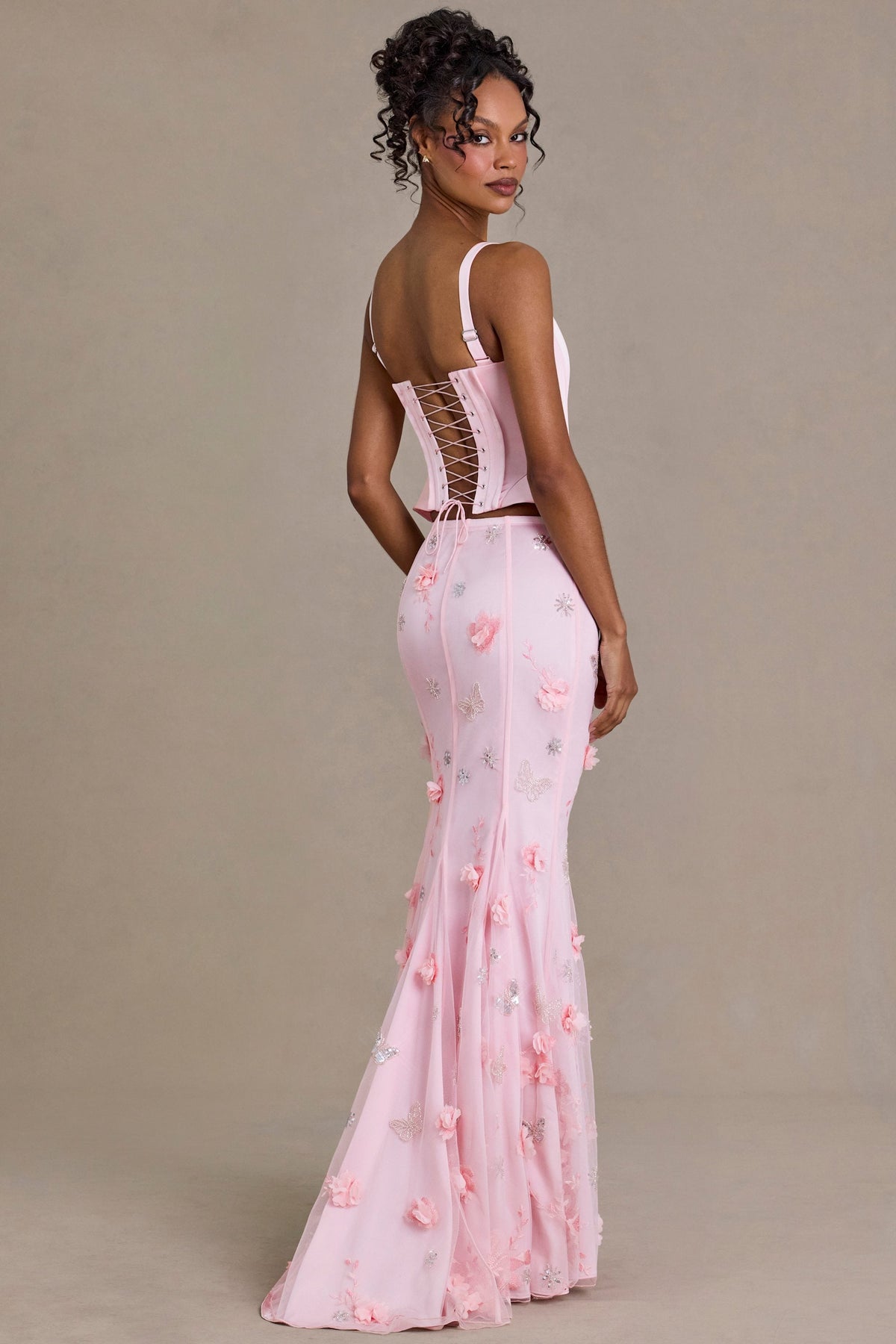 Belavie Embellished Tulle Skirt in Baby Pink