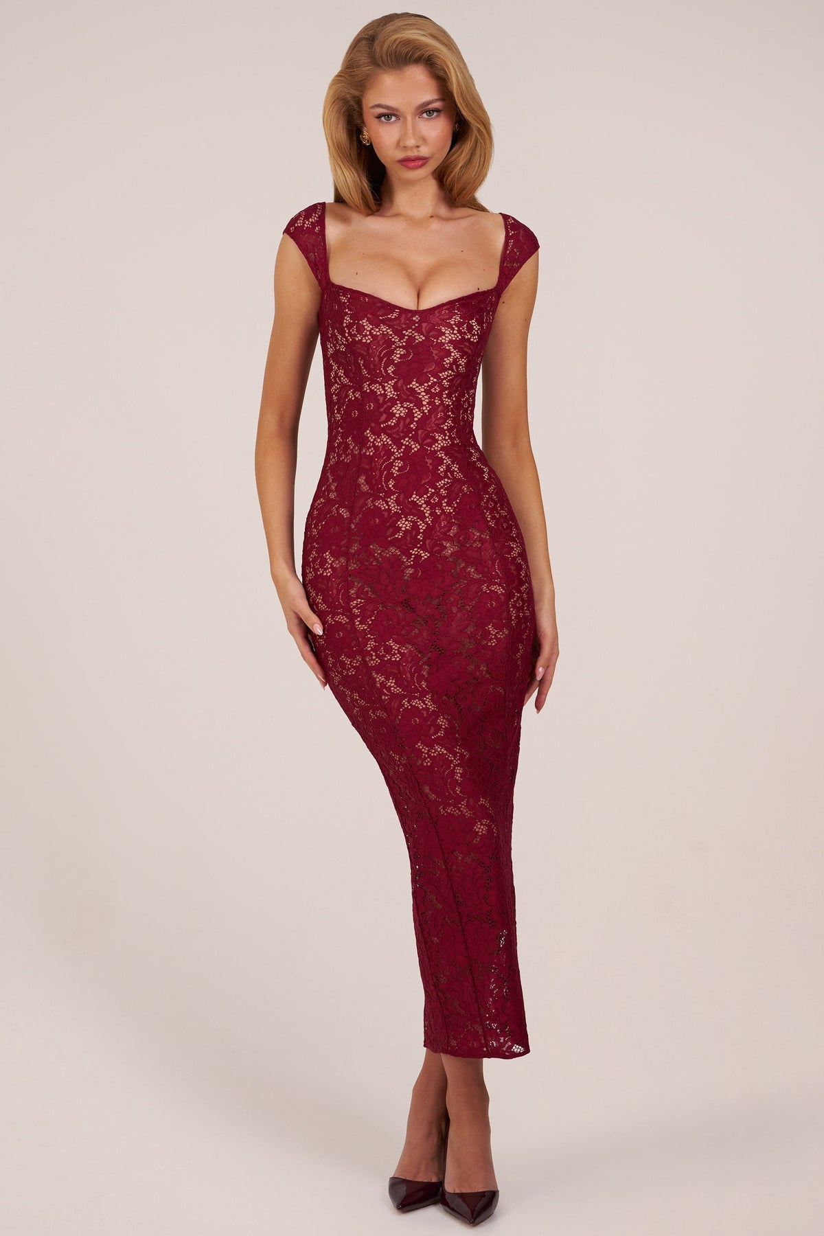 Belavie Sweetheart-Neck Maxi Dress in Wine