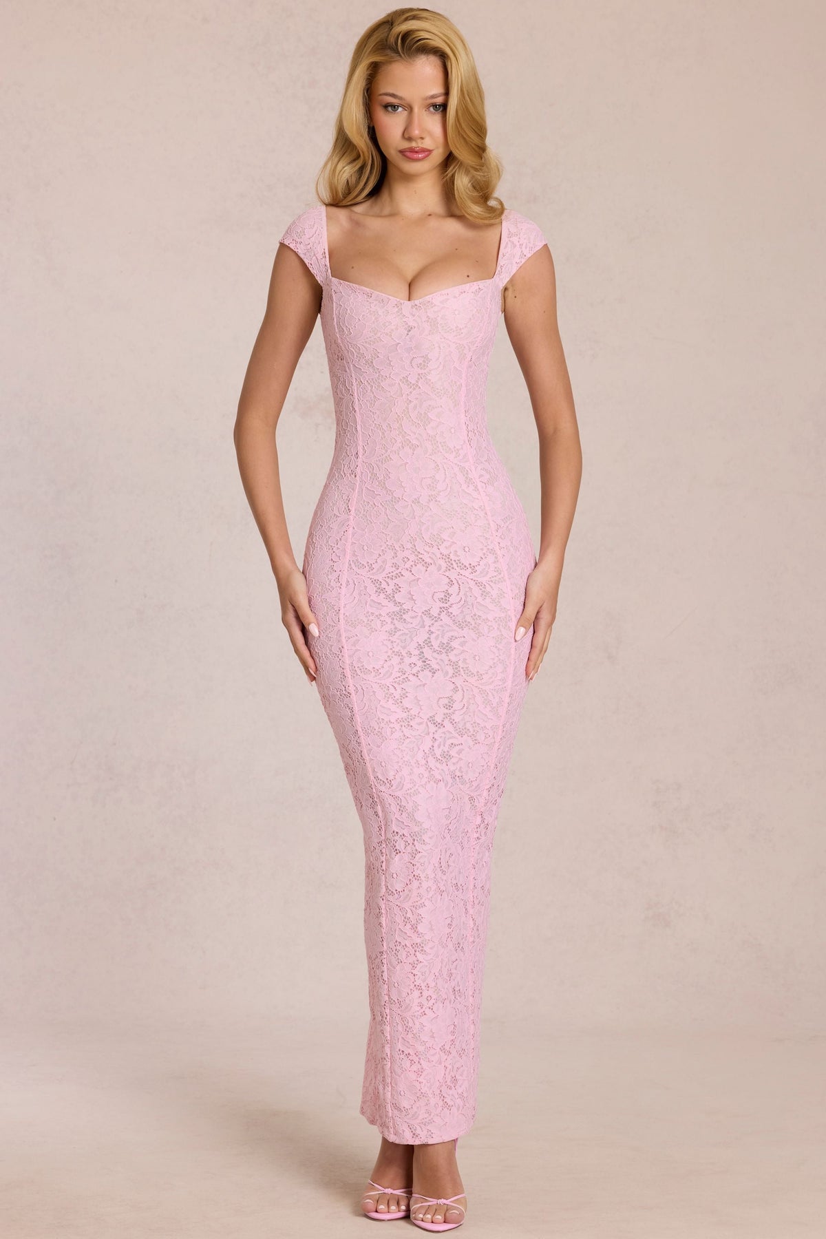 Belavie Elise Sweetheart-Neck Maxi Dress in Blossom Pink