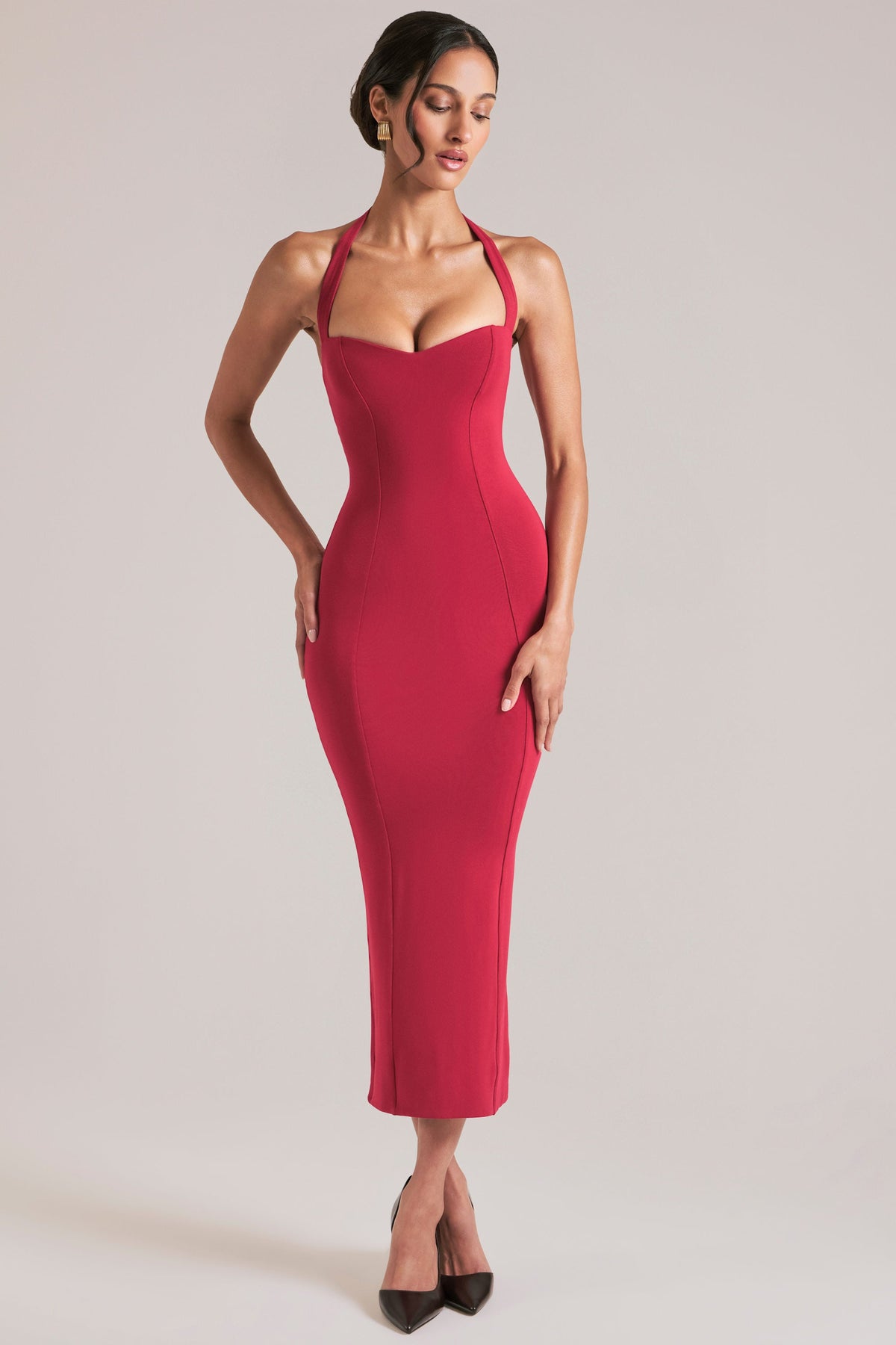 Belavie Halterneck Midaxi Dress in Cherry Red