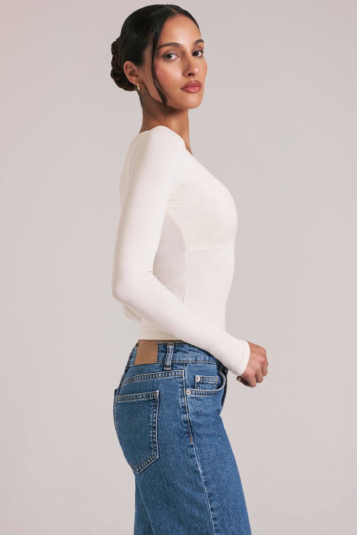 Belavie V-Neck Long-Sleeve Top in Vanilla