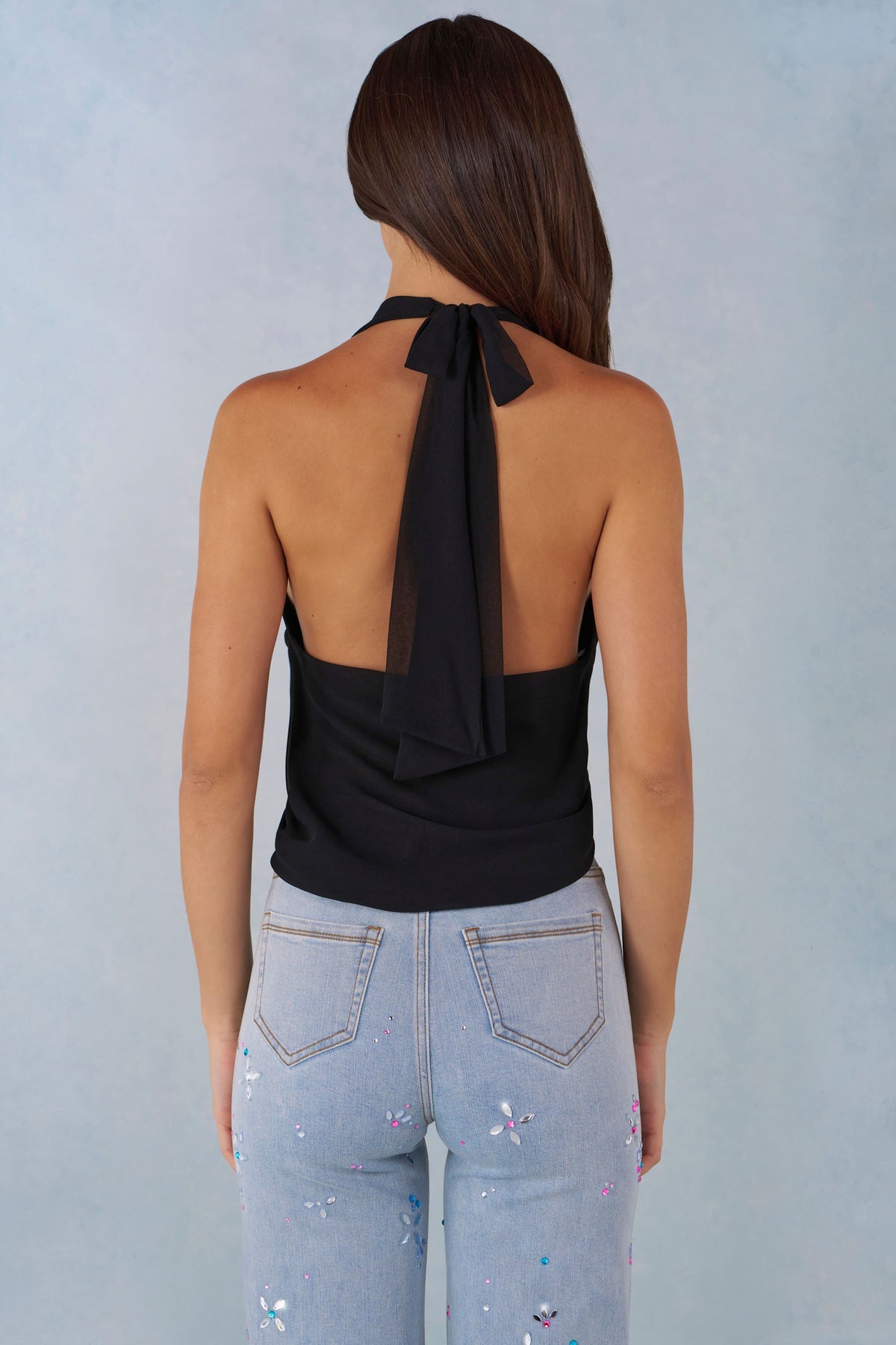 Belavie Maraye Deep Plunge Halterneck Top in Black