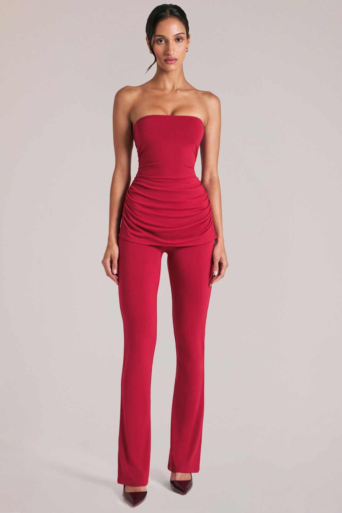 Belavie Mid-Rise Fitted Trousers in Cherry Red
