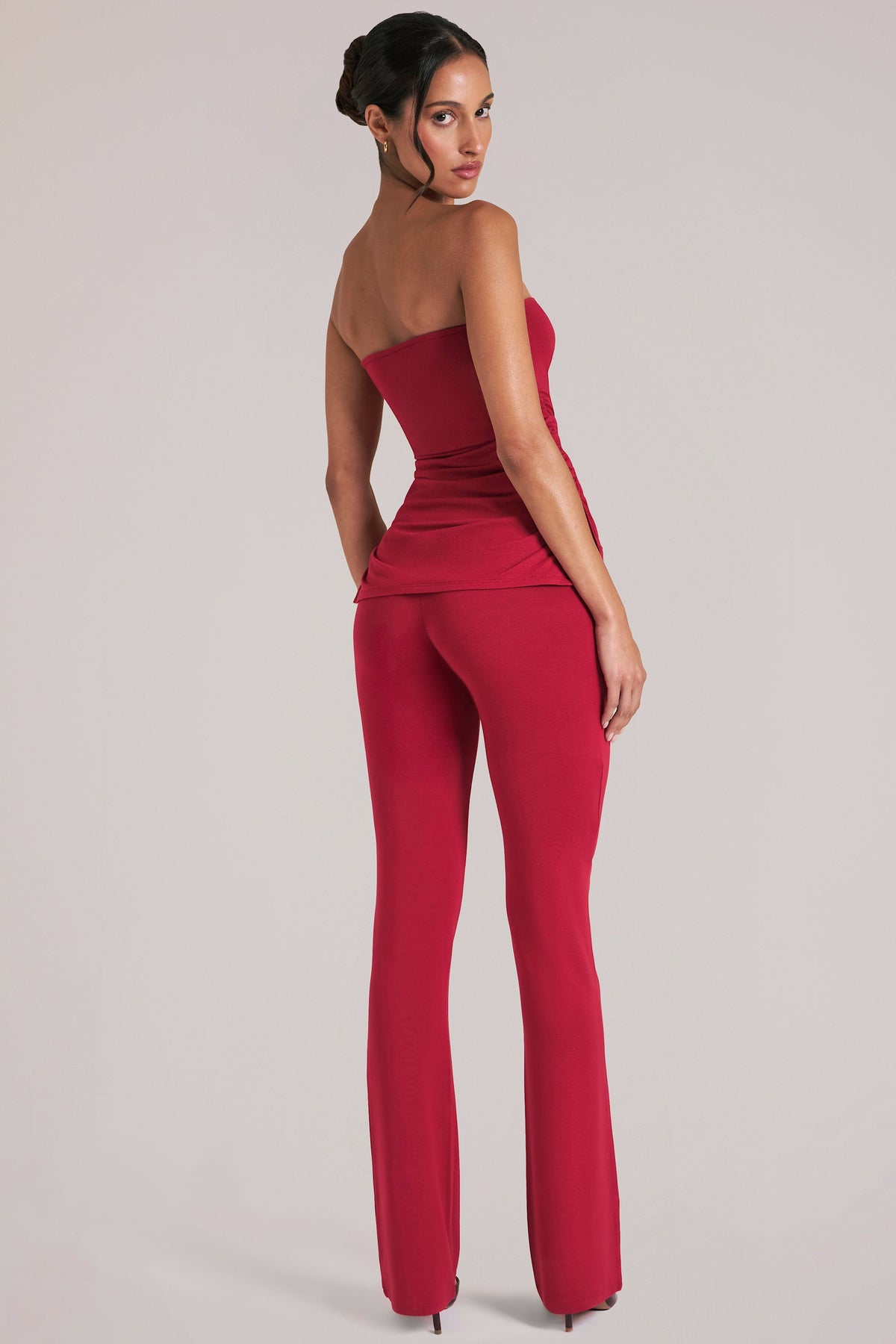 Belavie Mid-Rise Fitted Trousers in Cherry Red