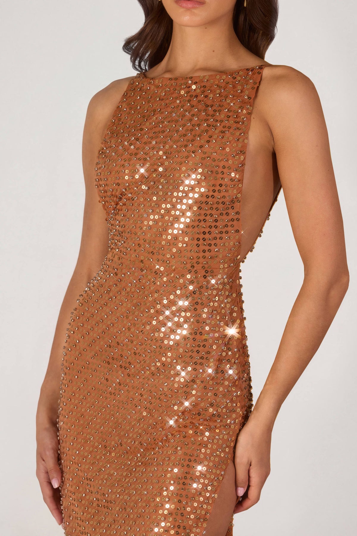 Belavie Embellished Maxi Dress in Bronze