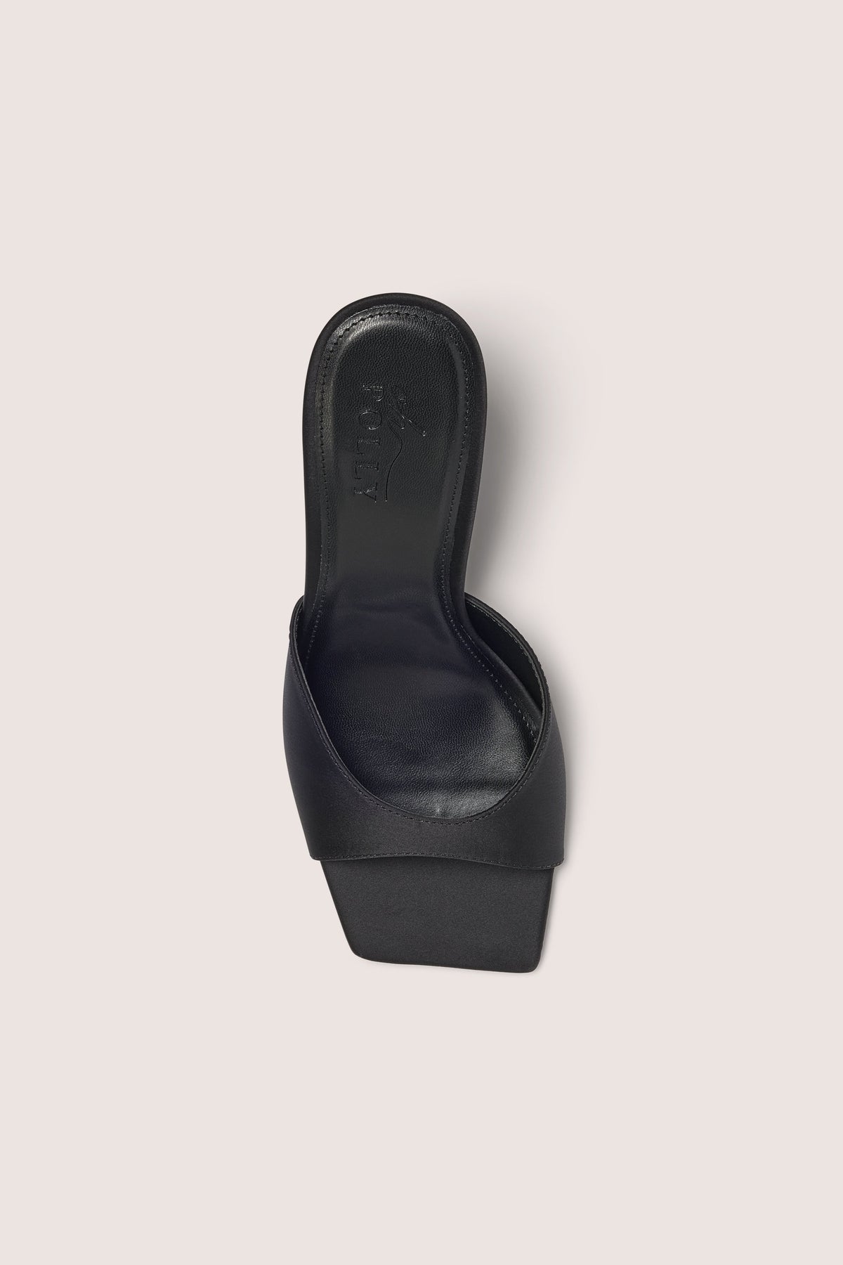 Belavie Gallia Satin Heeled Mule Sandal in Black