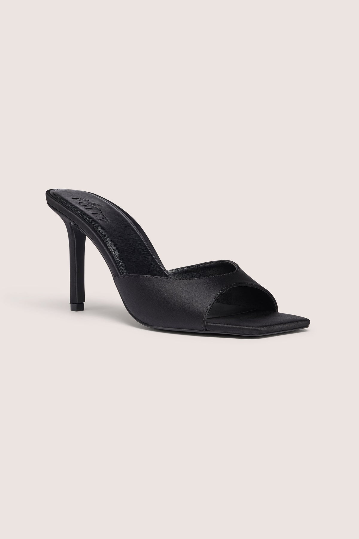 Belavie Gallia Satin Heeled Mule Sandal in Black